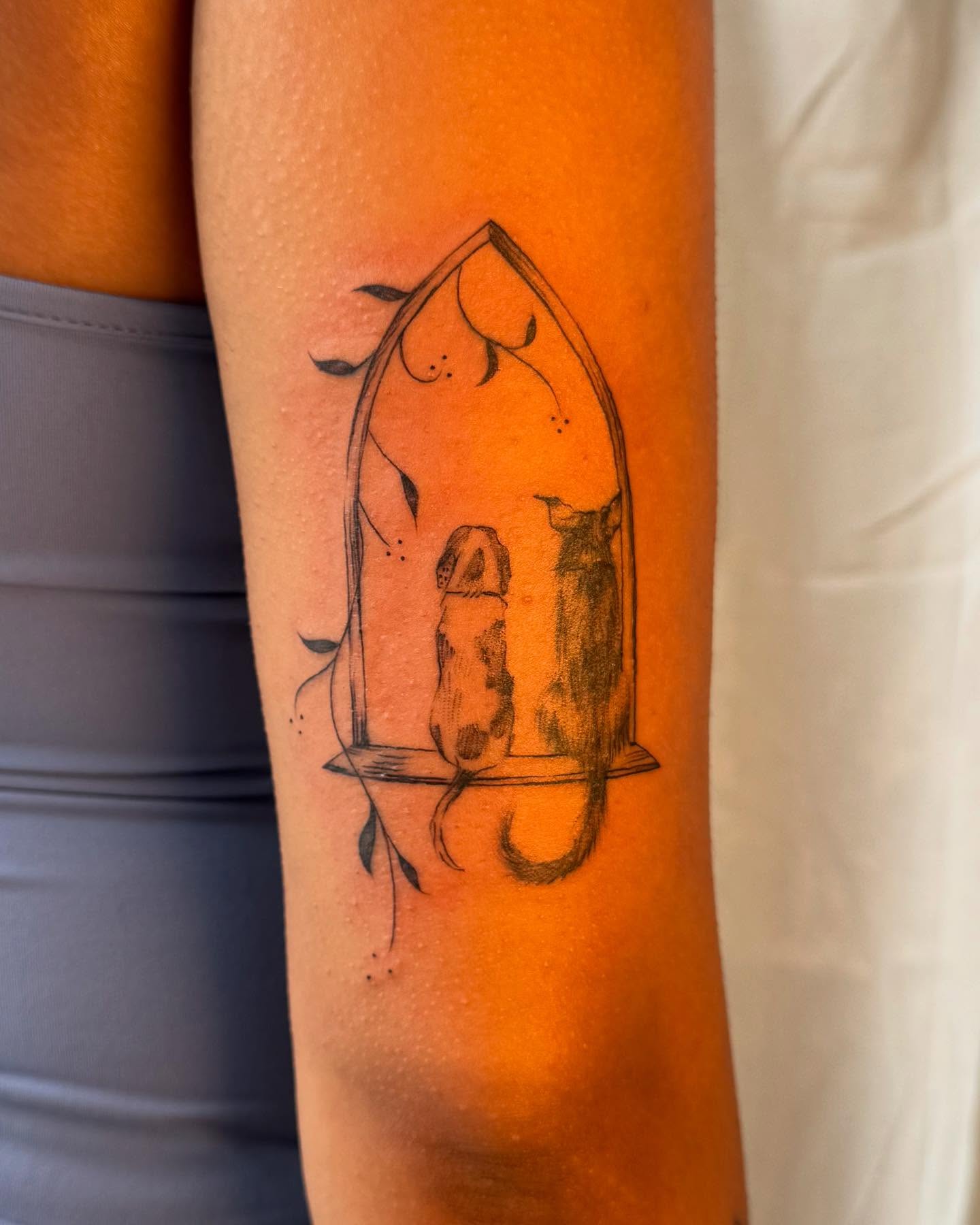 Gothic window black and grey tattoo on the forearm by RyAnn Lynn