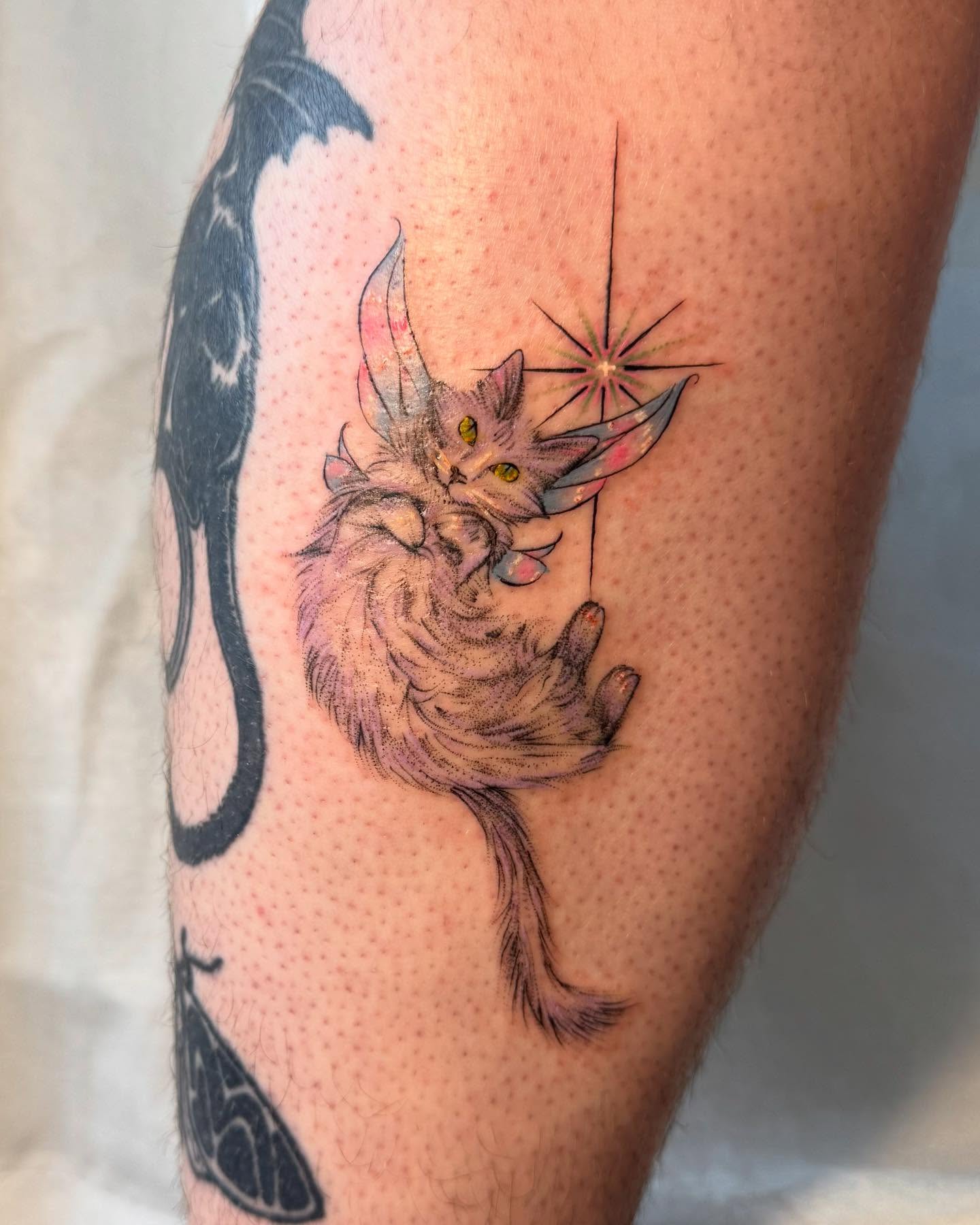 Cat dotwork tattoo on the forearm by RyAnn Lynn