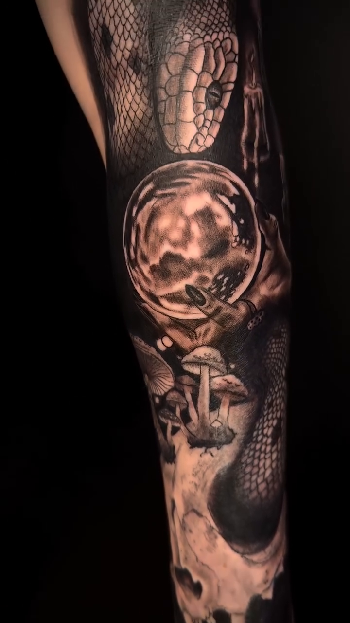 Tattoo by @brooksctattoos — dark_realism, black_and_grey