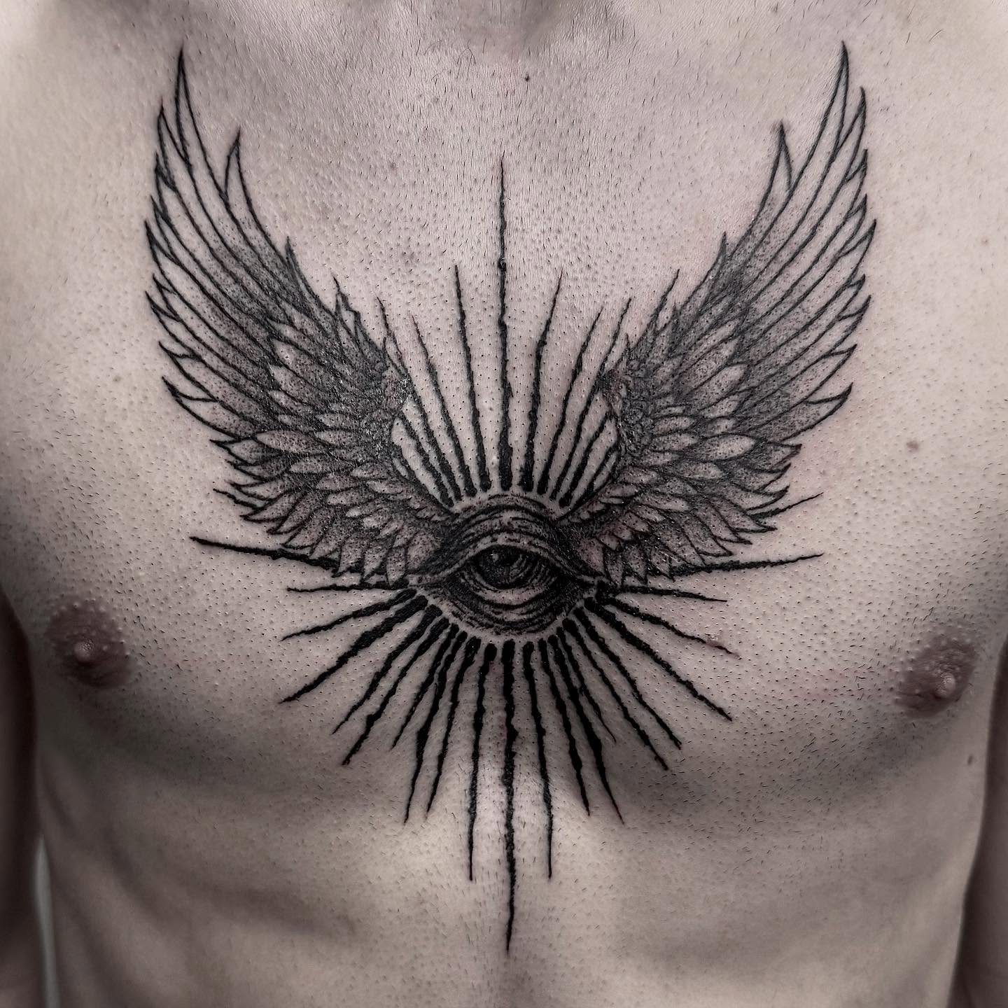 Tattoo by @gutsandink — black_and_grey, geometric