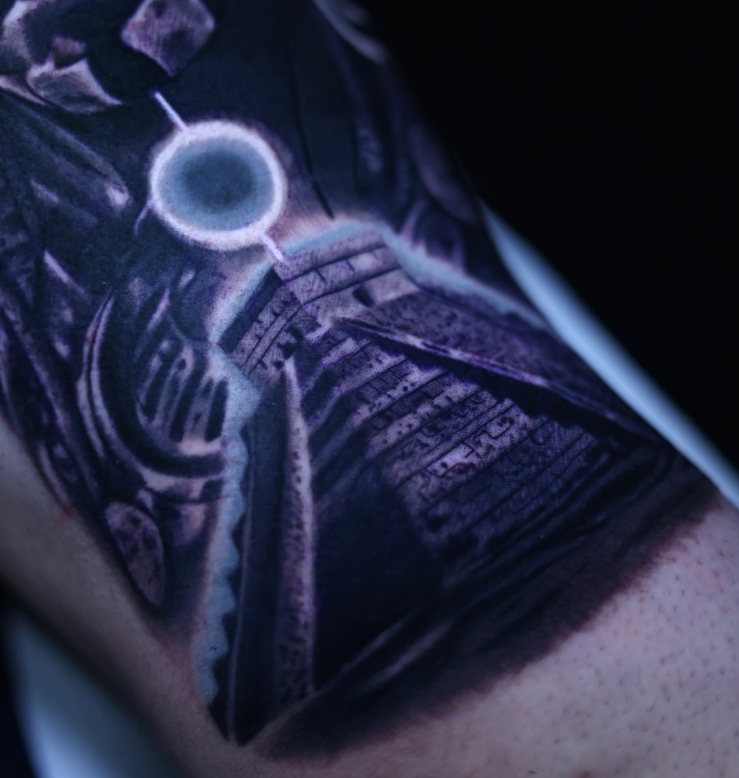 Spacecraft realism tattoo on the forearm by Tiago Ink