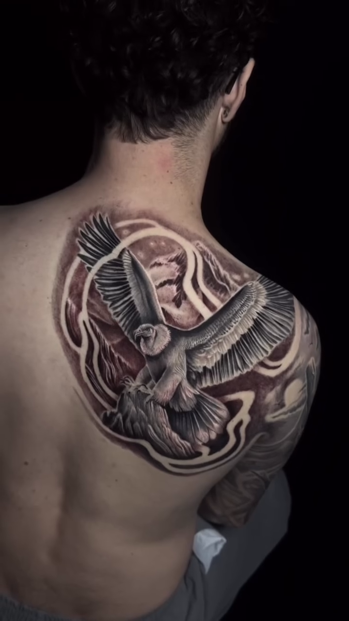 Eagle in flight realism tattoo by Clayderman