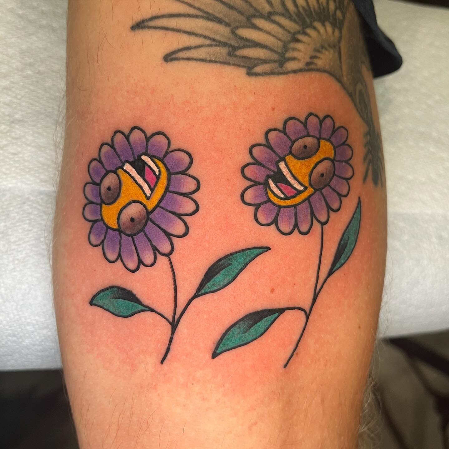 Sunflowers new school tattoo on the forearm by CJ Ligocki - Ferndale Detroit Michigan Tattoo, Ferndale, Michigan