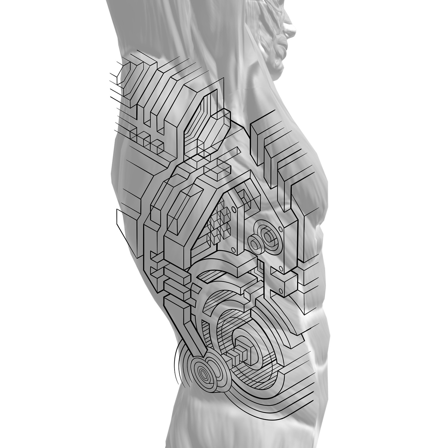 Geometric pattern geometric tattoo on the upper arm by Mike Cole