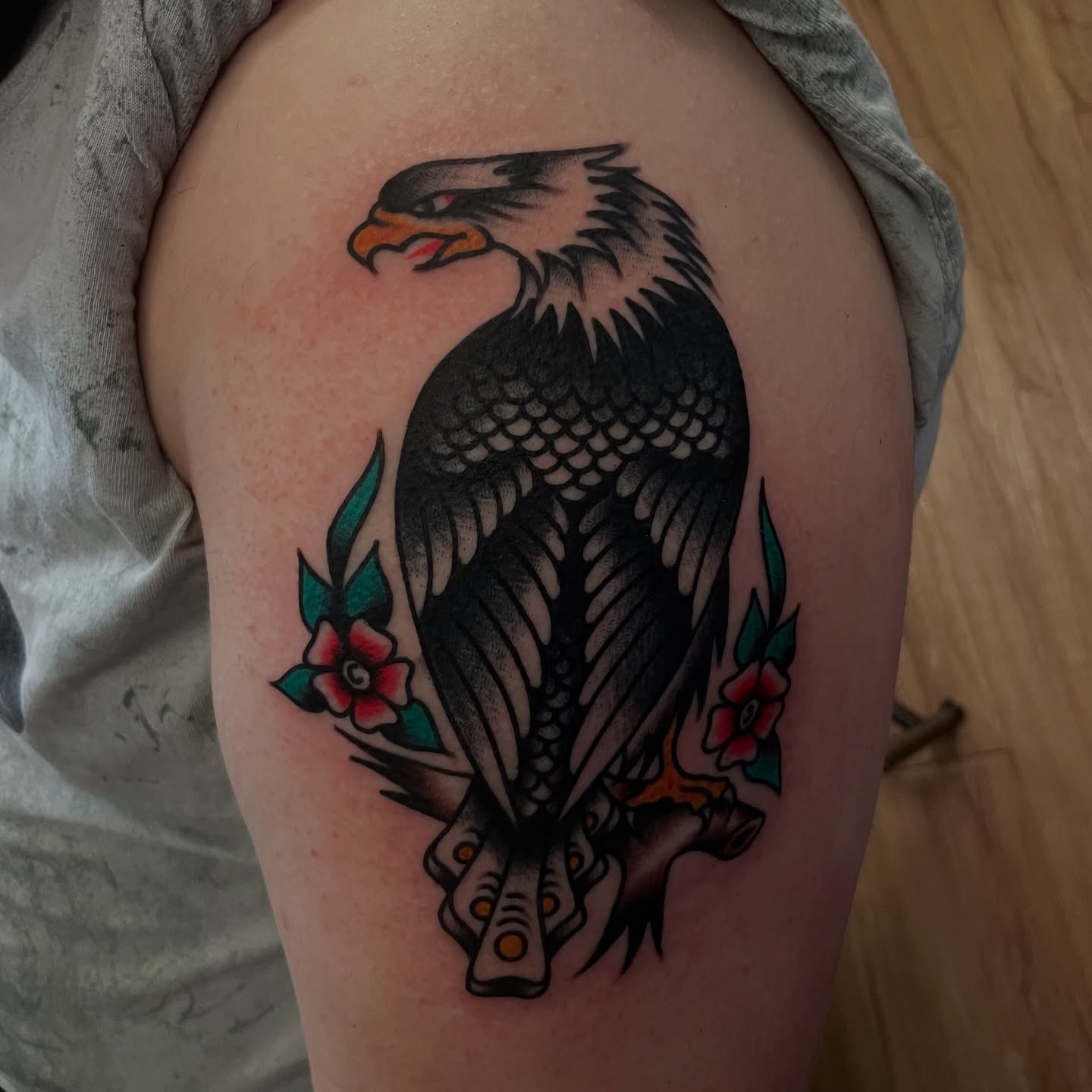 Eagle American traditional tattoo on the thigh by Texas Jonah