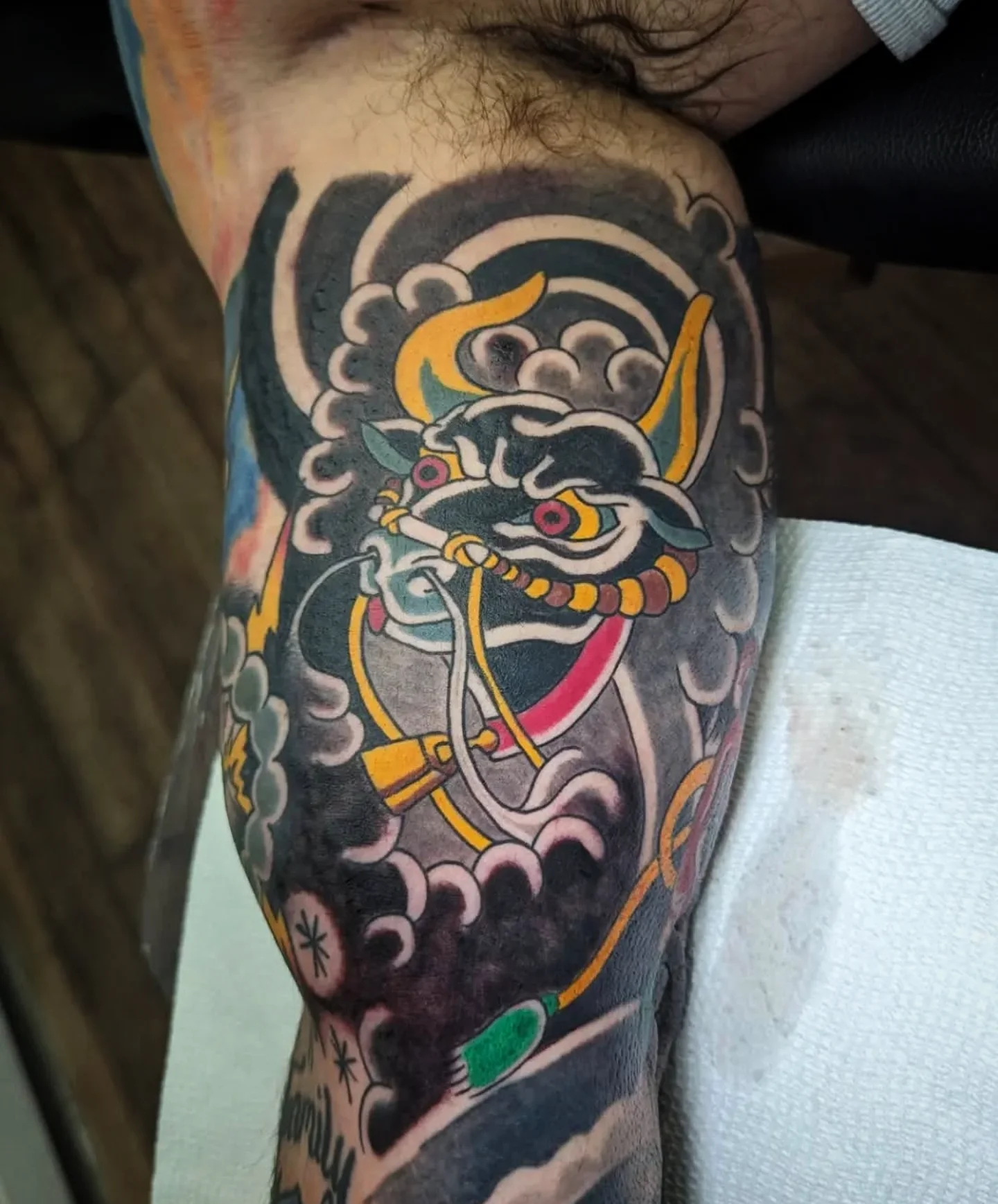 Oni mask American traditional tattoo on the forearm by joseph palladino