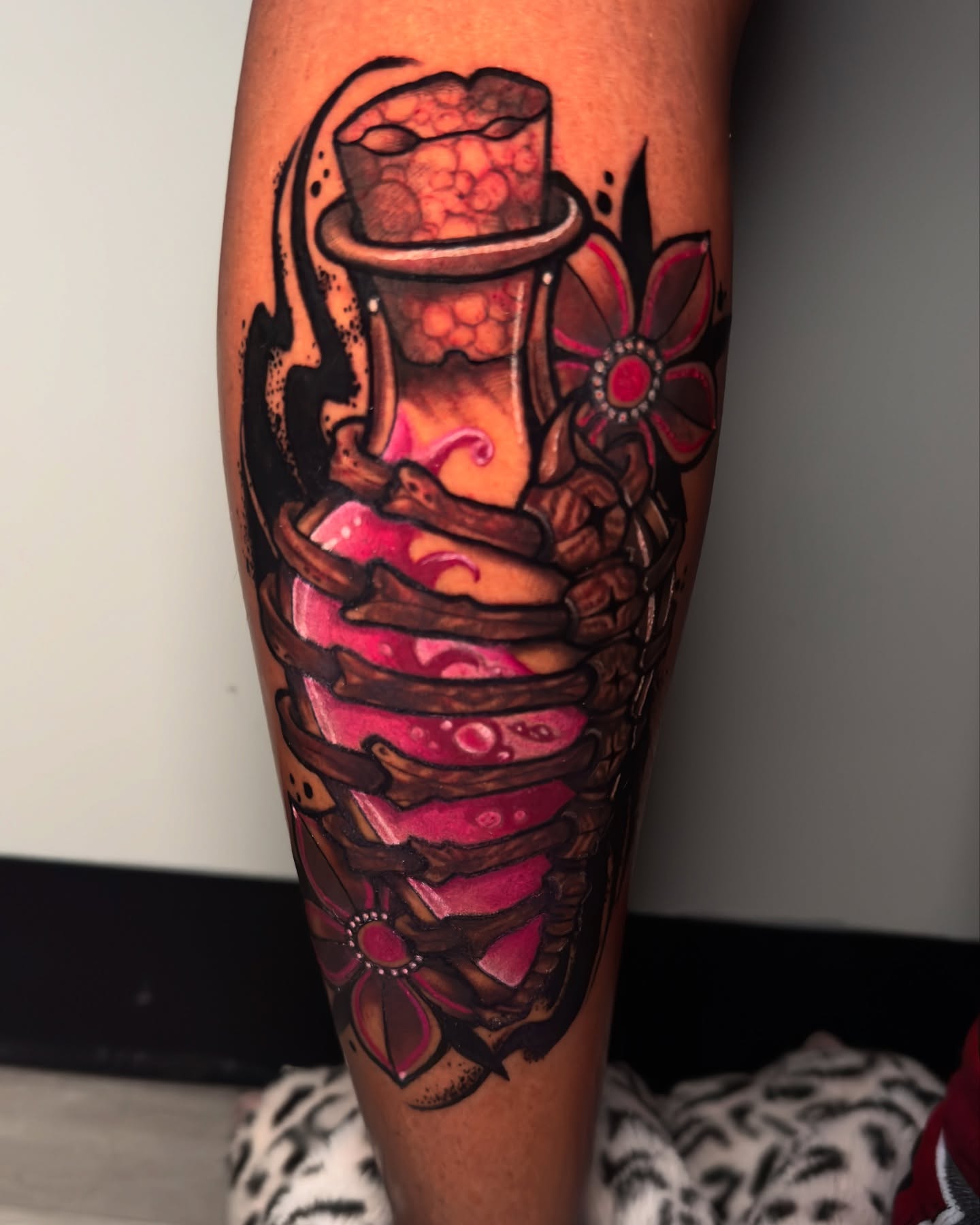 Hourglass with skeleton American traditional tattoo on the forearm by thee Magician🧞♀️, Atlanta, Georgia