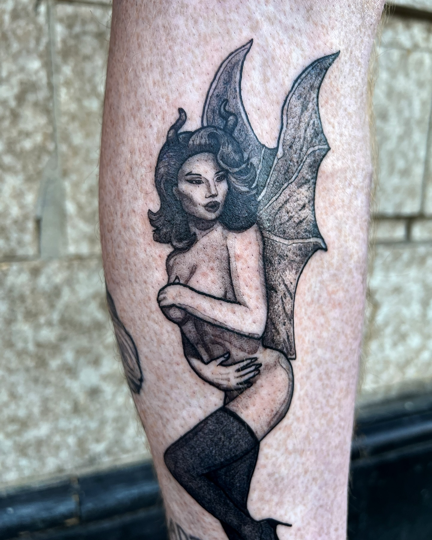 Bat fairy black and grey tattoo on the forearm by ππ²π§π§ ππ’π₯πππ« (π©π¦