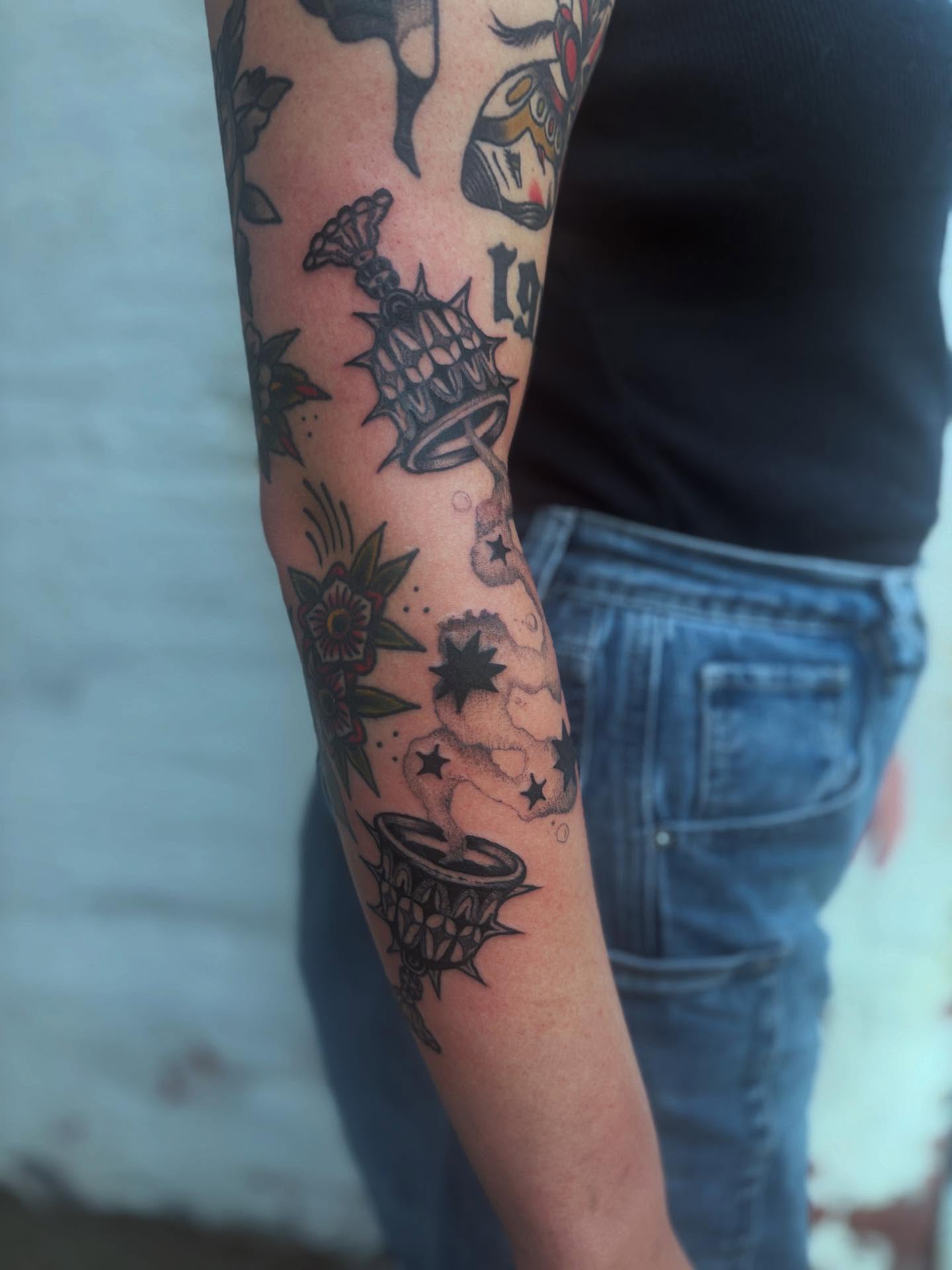 Basketball hoop American traditional tattoo on the forearm by kris noble floyd