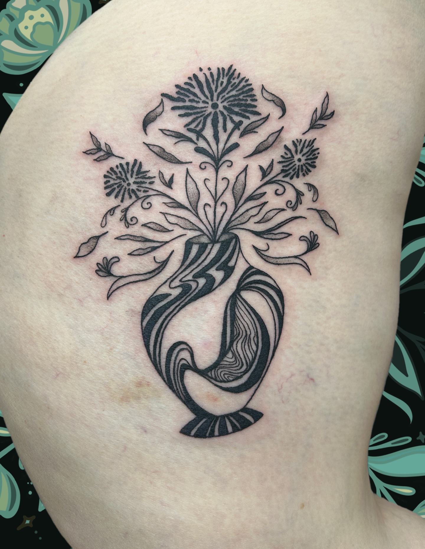 Flower bouquet black and grey tattoo on the thigh by ❆ minneapolis tattoo artist ❆