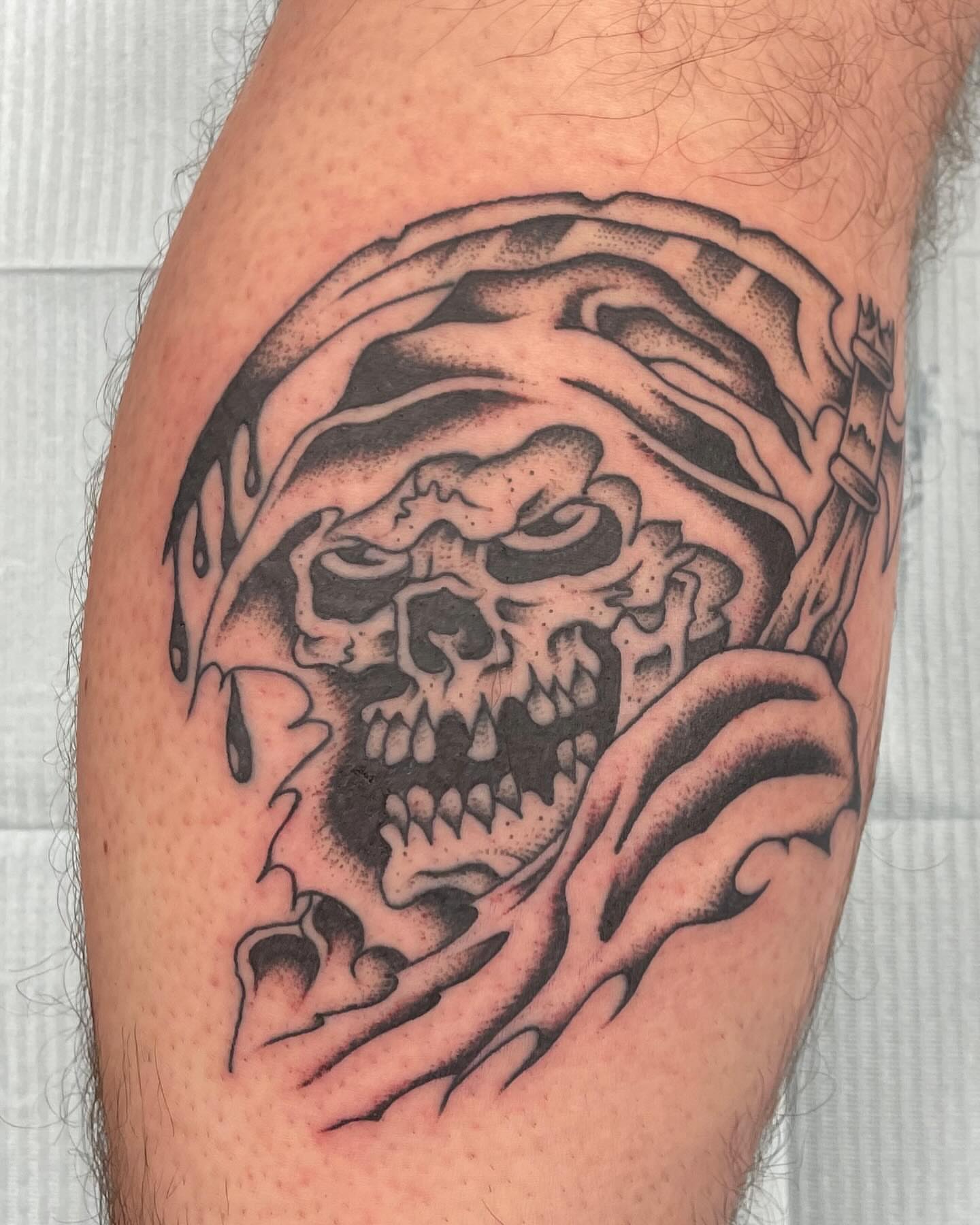 Skull dotwork tattoo on the forearm by Brayden P Tattoo