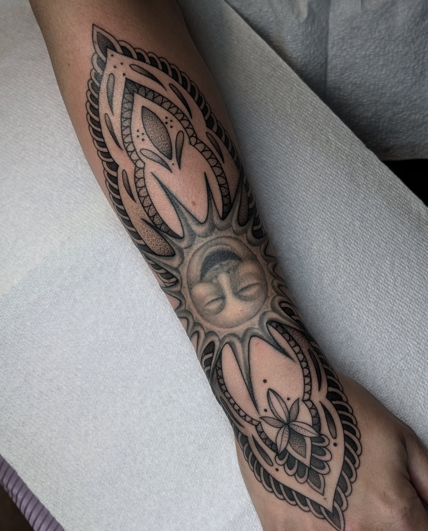 Tattoo by @kattiebaby — black_and_grey, geometric