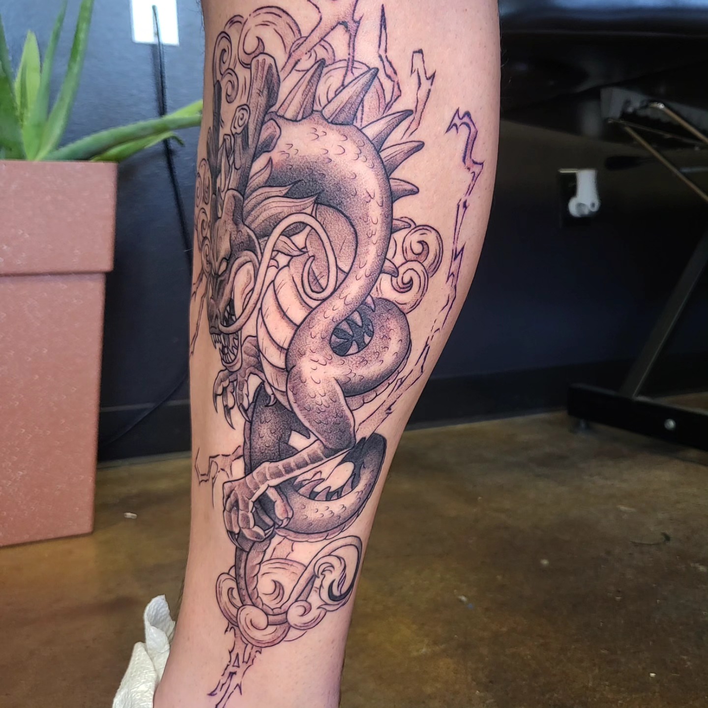 Dragon dotwork tattoo on the forearm by Brenda Juarez - Tattoo Artist