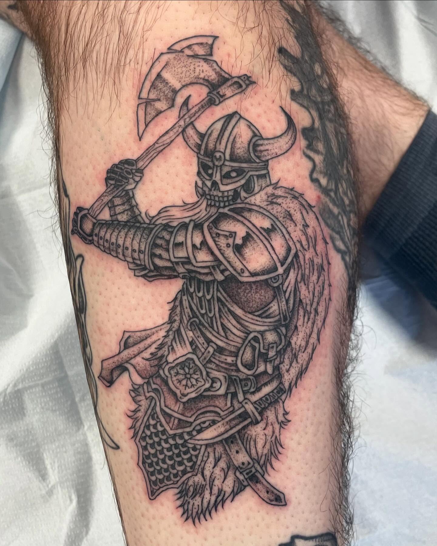 Viking warrior realism tattoo on the forearm by Brayden P Tattoo