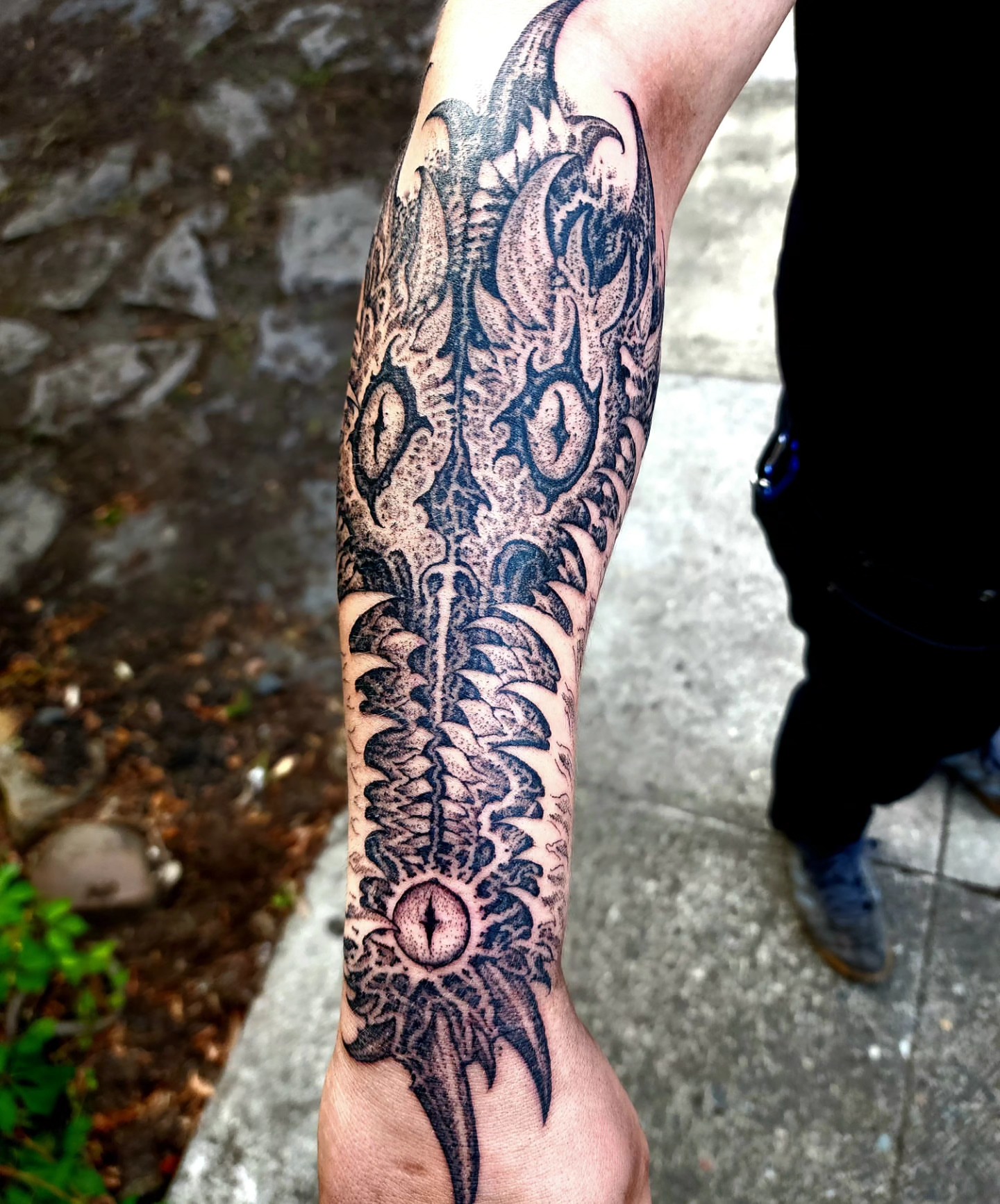 Spine black and grey tattoo on the forearm by @hellscribe