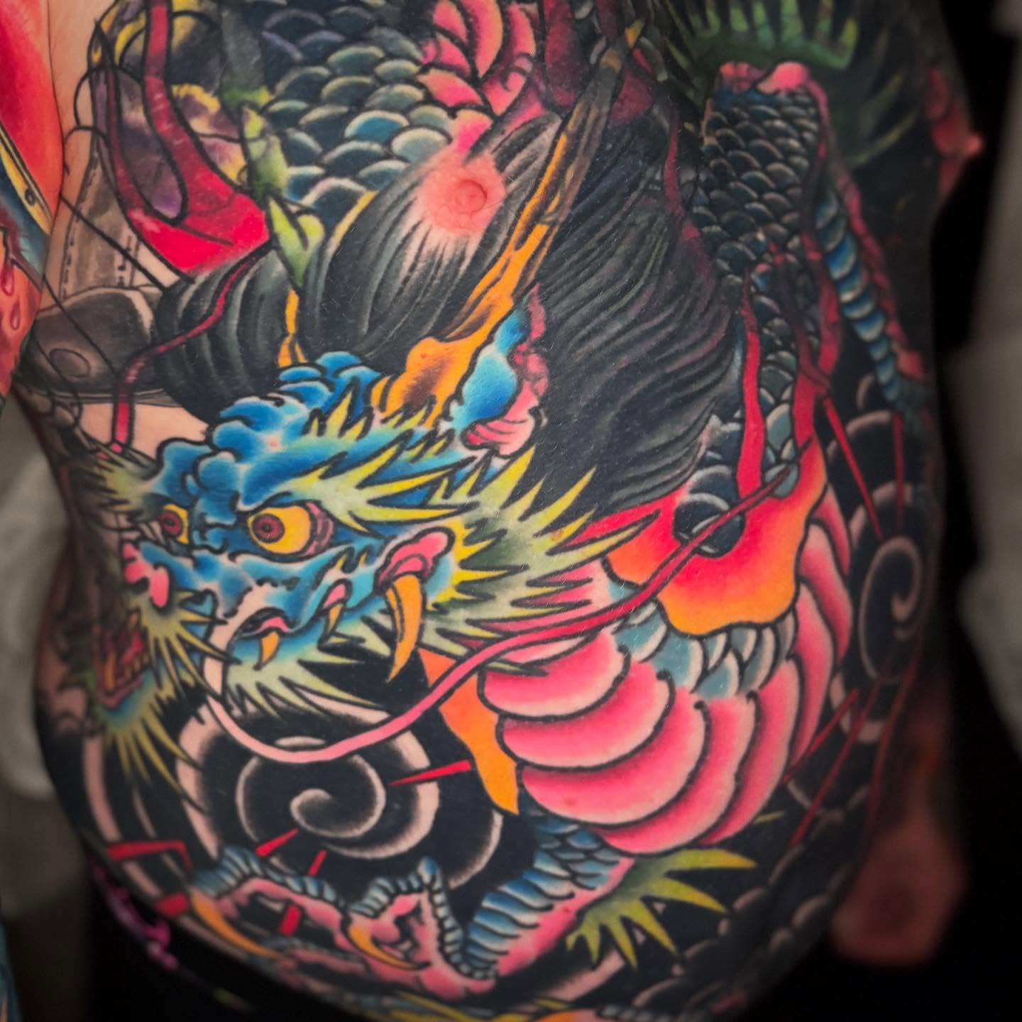 Dragon japanese irezumi tattoo on the back by Mike Diamond