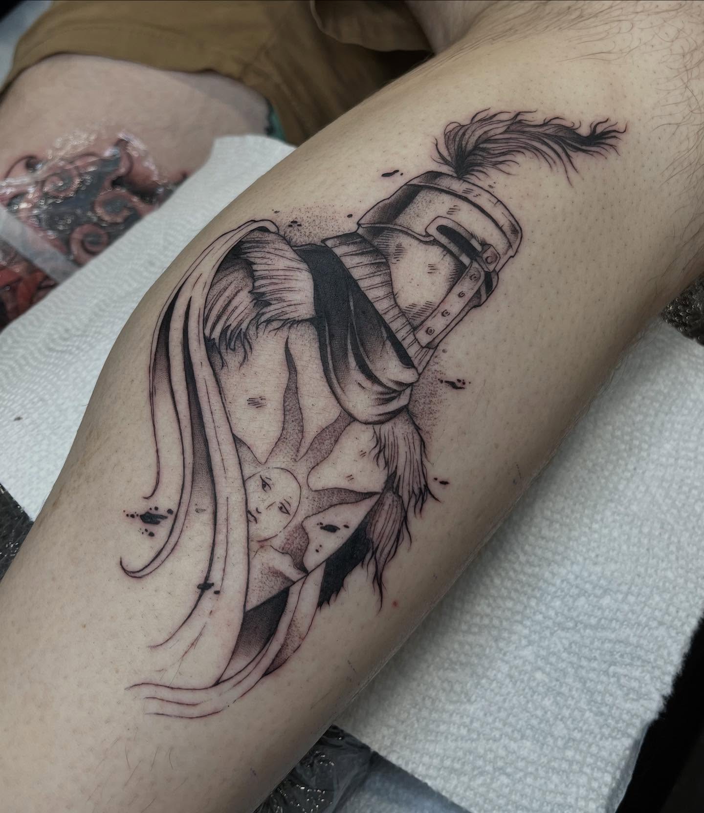 Woman warrior dotwork tattoo on the forearm by April Jay