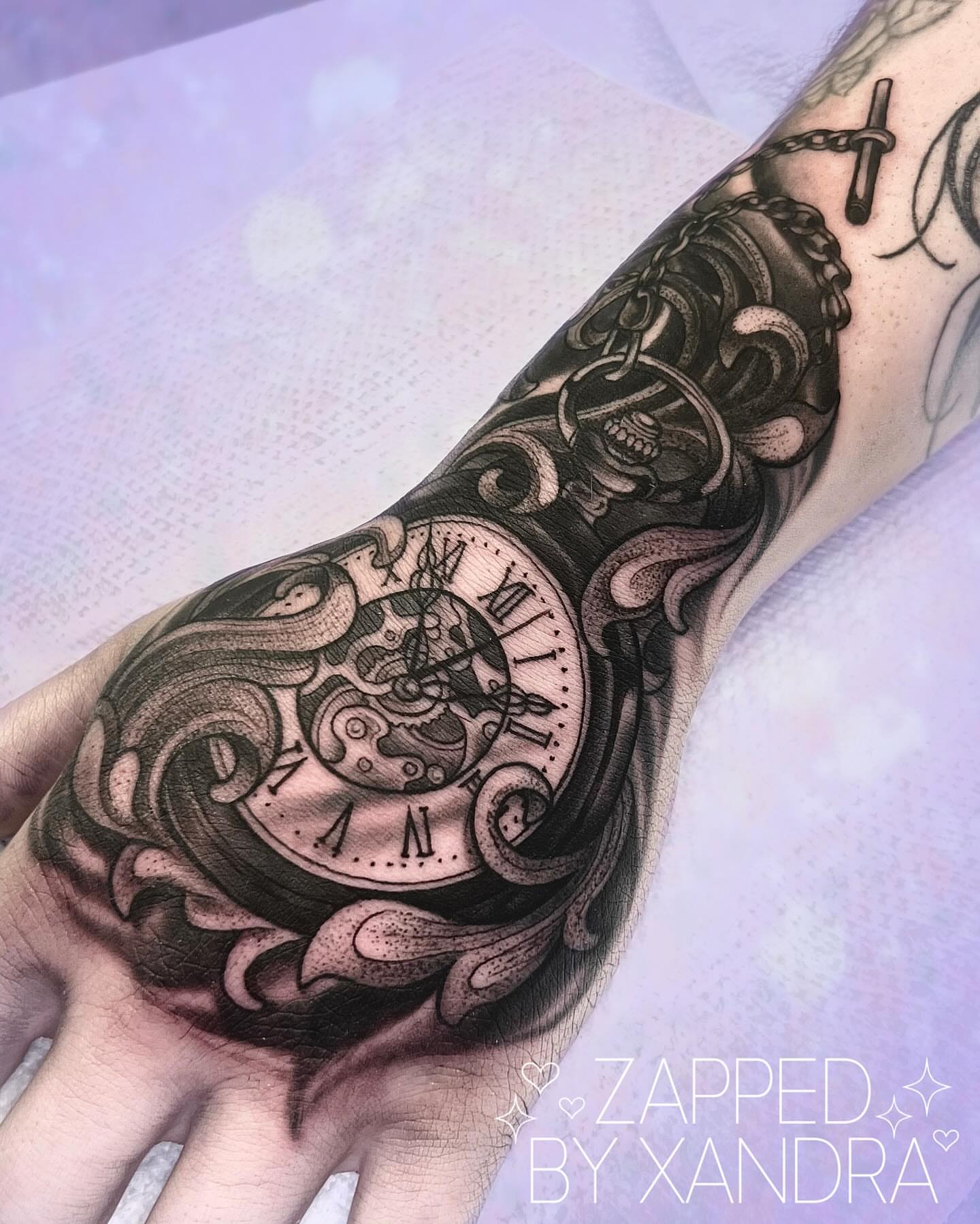 Tattoo by @zappedbyxandra โ black_and_grey, realism