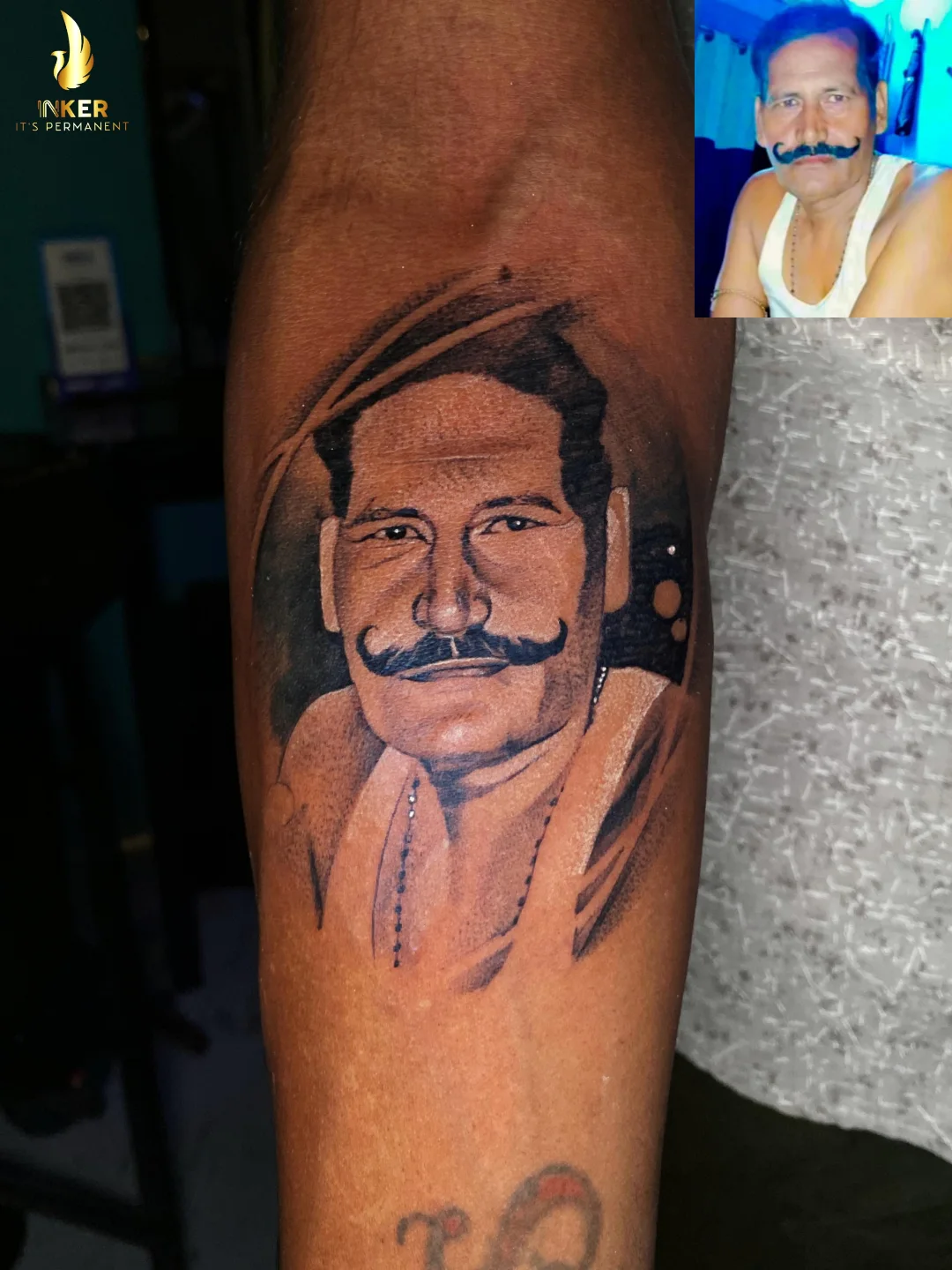 Portrait of a man realism tattoo on the forearm by Shubhadeep Mukherjee