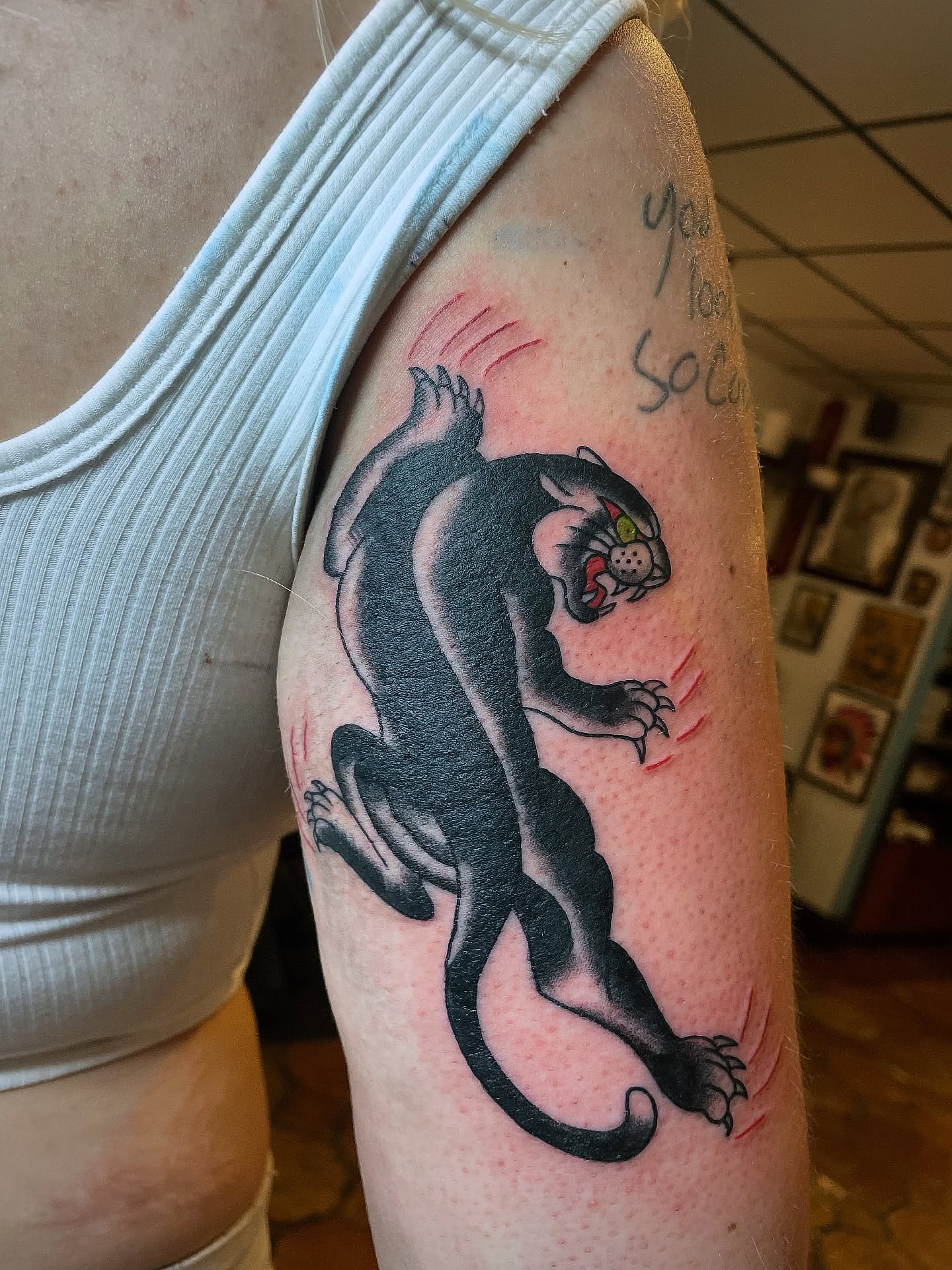Panther American traditional tattoo on the forearm by Cam TallBoy SLC Tattoo Artist, Salt Lake City, Utah