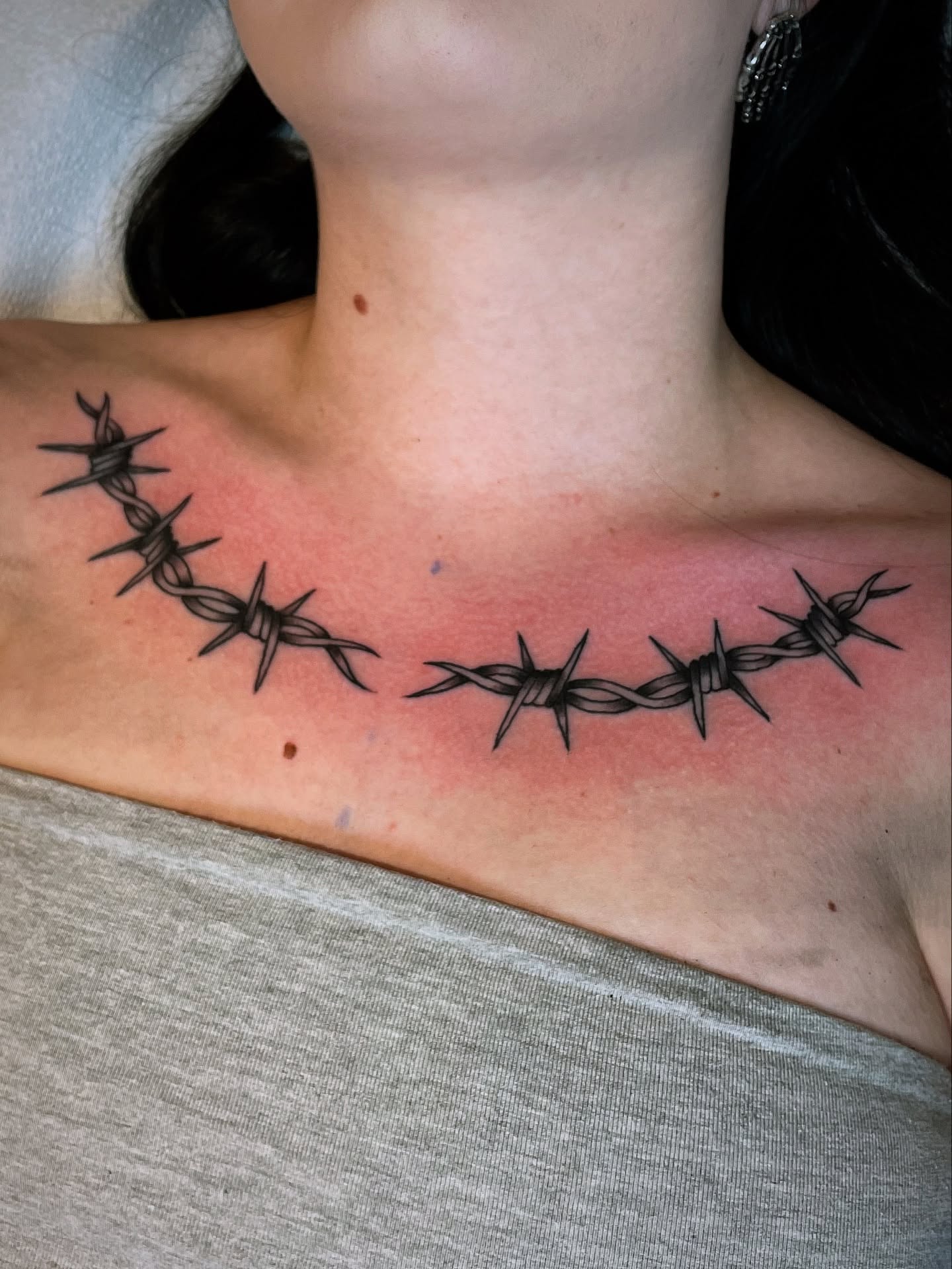 Barbed wire black and grey tattoo on the neck by Cam TallBoy SLC Tattoo Artist, Salt Lake City, Utah