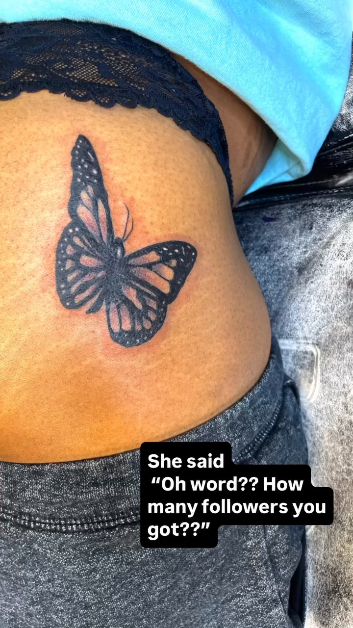 Butterfly fine line tattoo by Vanessa - Dallas Artist