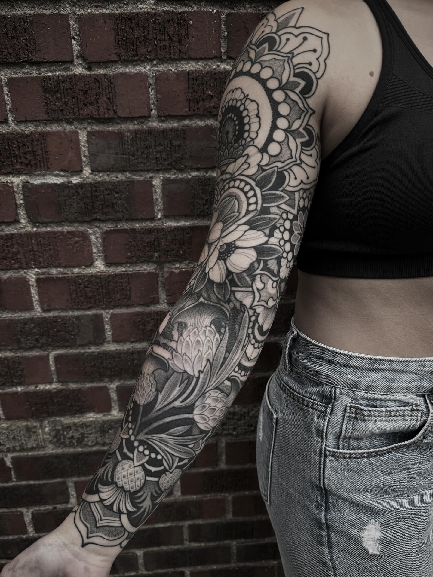 Floral mandala ornamental tattoo on the forearm by gina