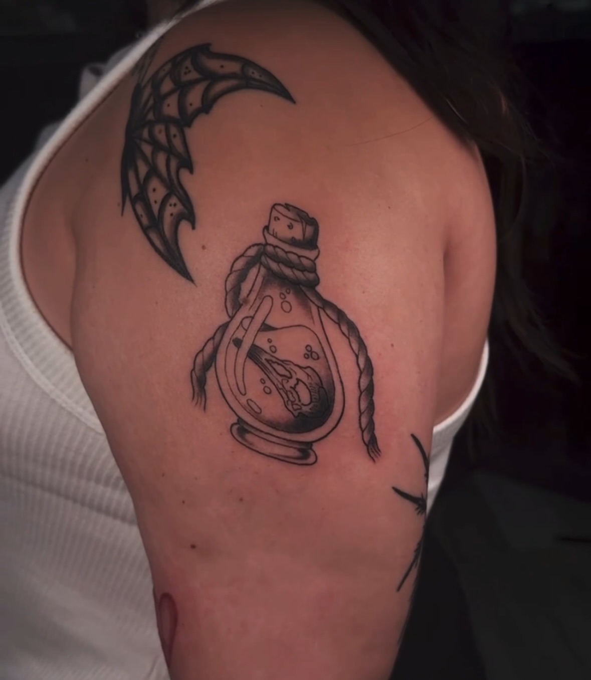 Hourglass black and grey tattoo on the shoulder by πππͺ‘