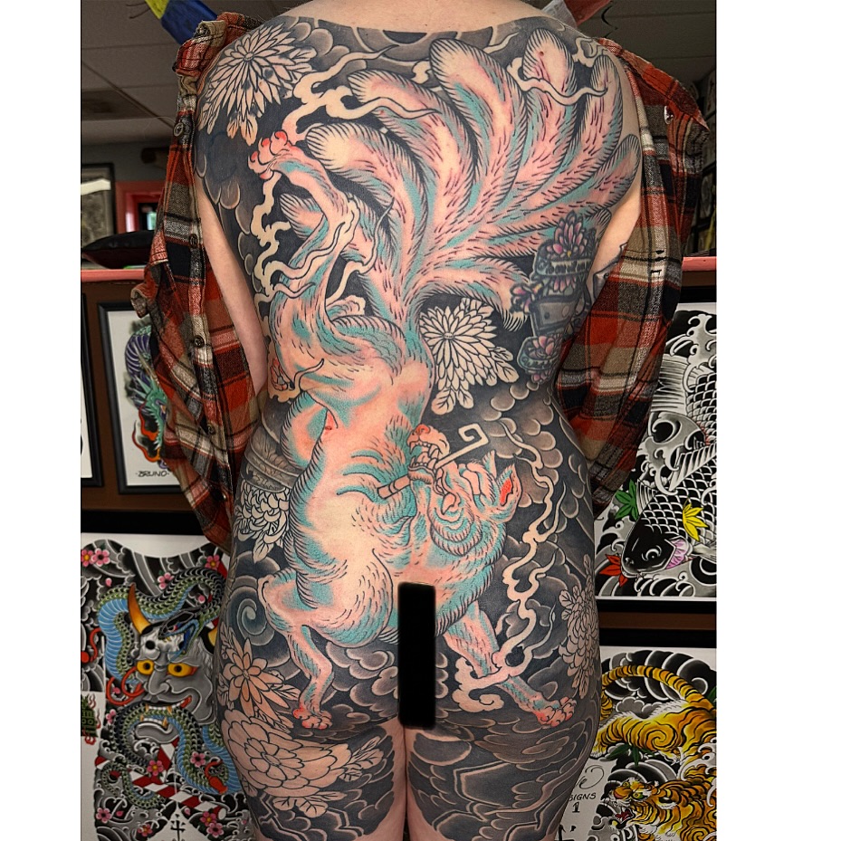 Mythical creature japanese irezumi tattoo on the back by Leif Hansen
