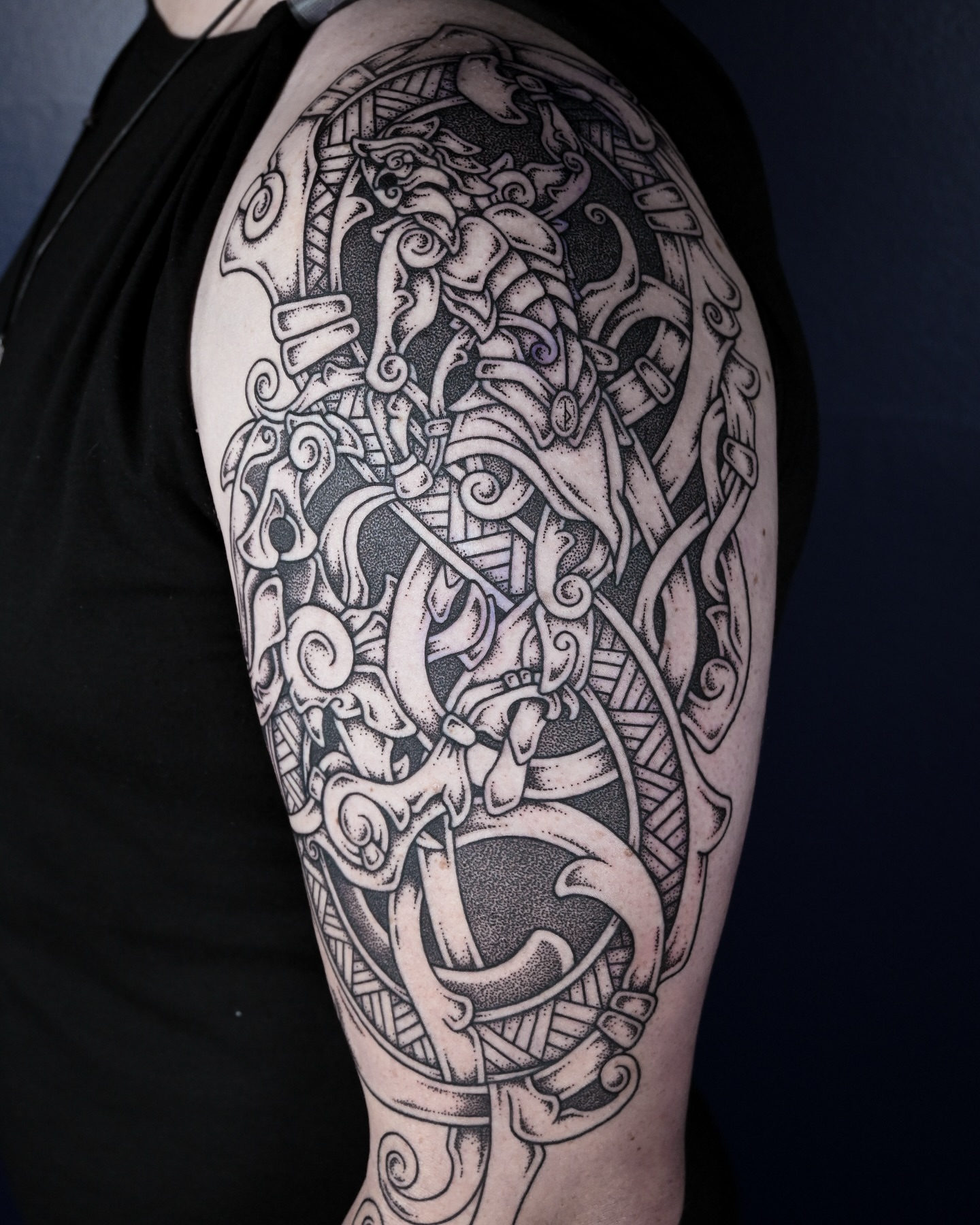 Tattoo by @kintyreink — black_and_grey, geometric