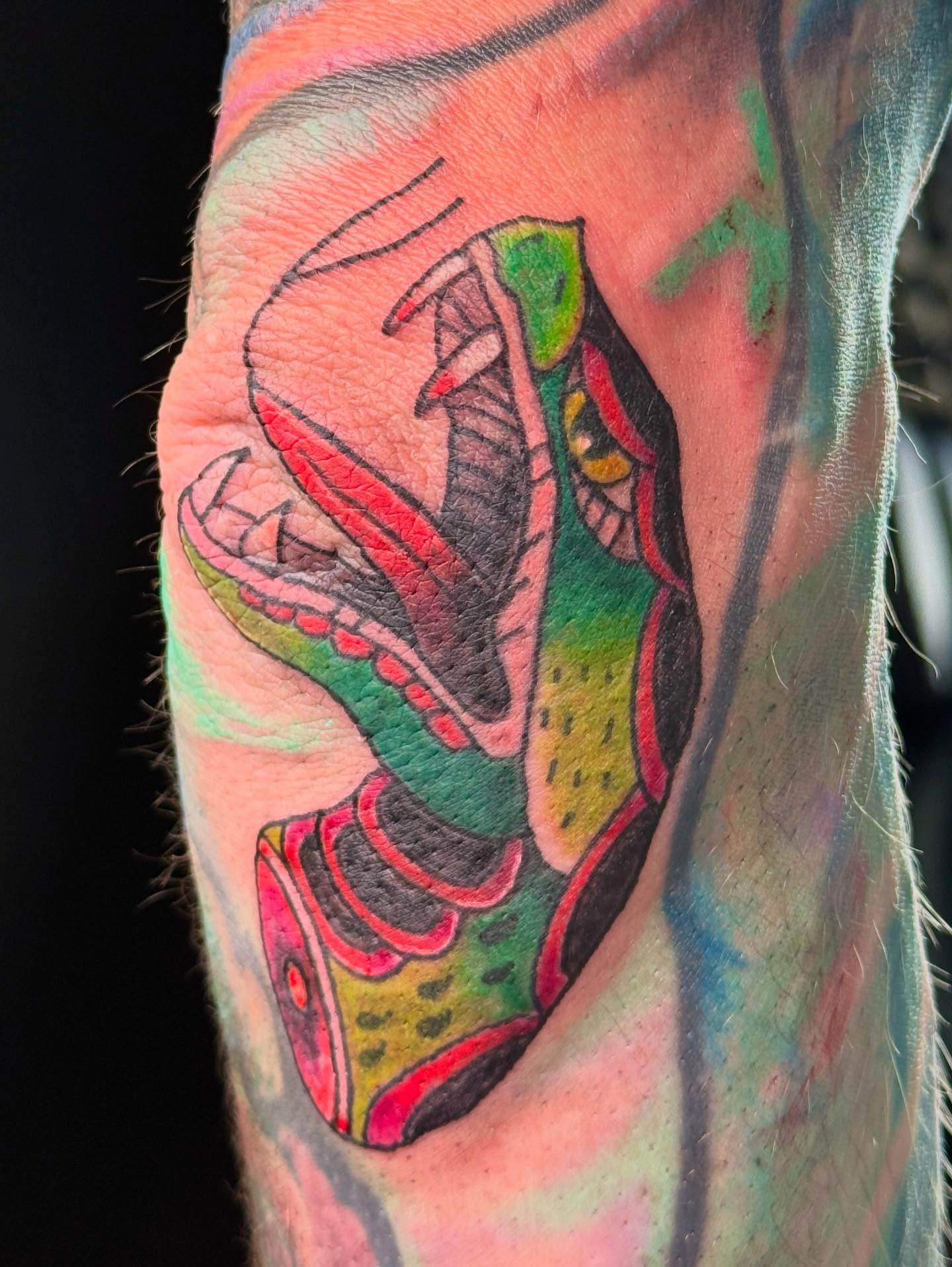 Snake American traditional tattoo on the forearm by goose 🪿