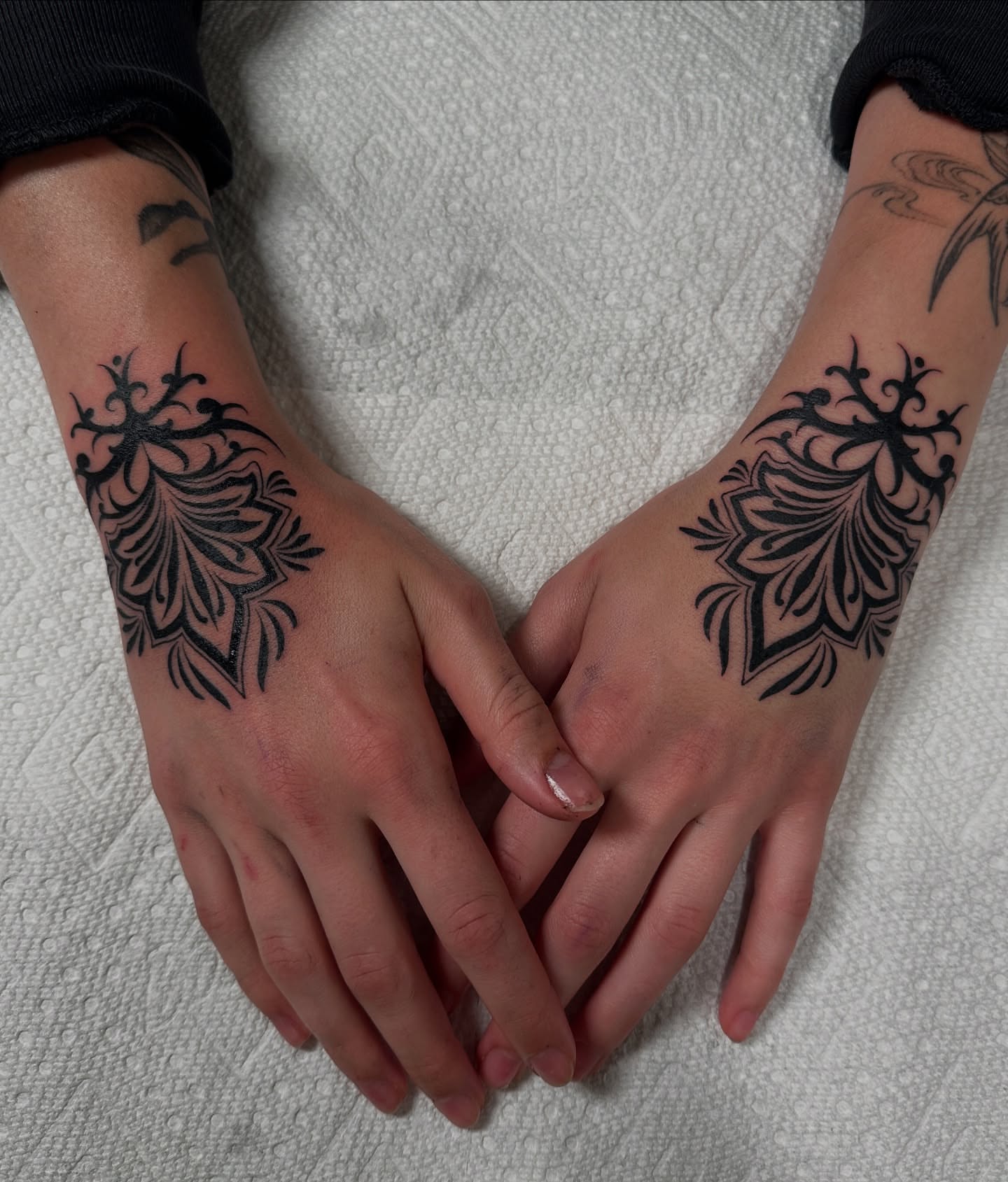 Floral design black and grey tattoo on the forearm by abigail 🌸