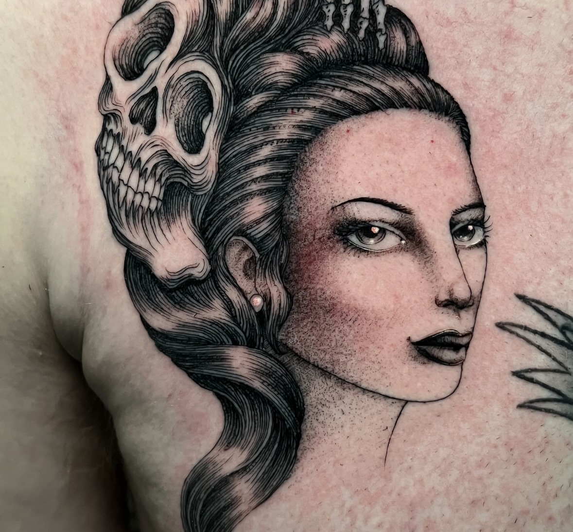 Tattoo by @connalcreates — black_and_grey, realism