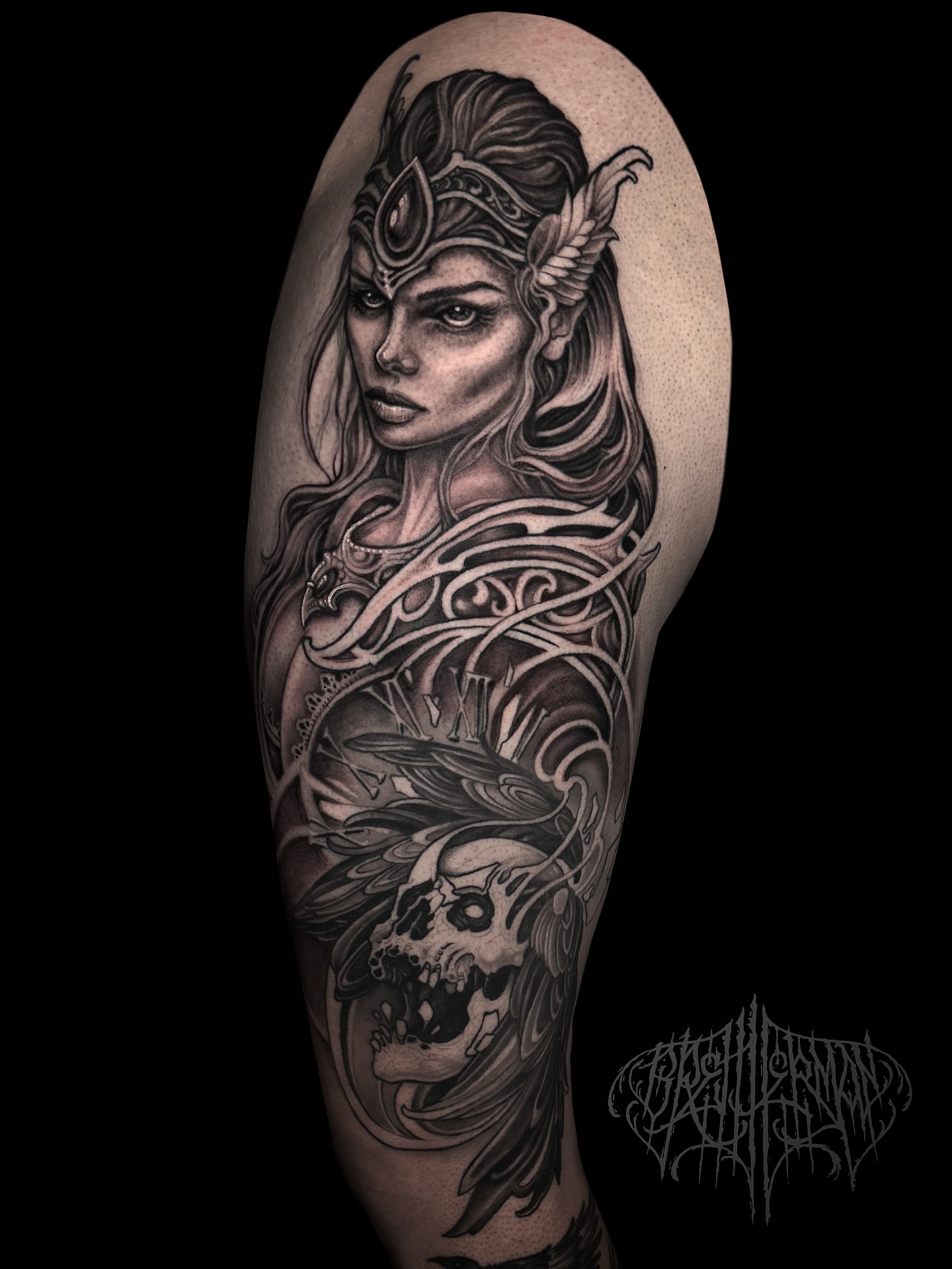 Woman with dragon realism tattoo on the forearm by Brett Herman, Denver, Colorado