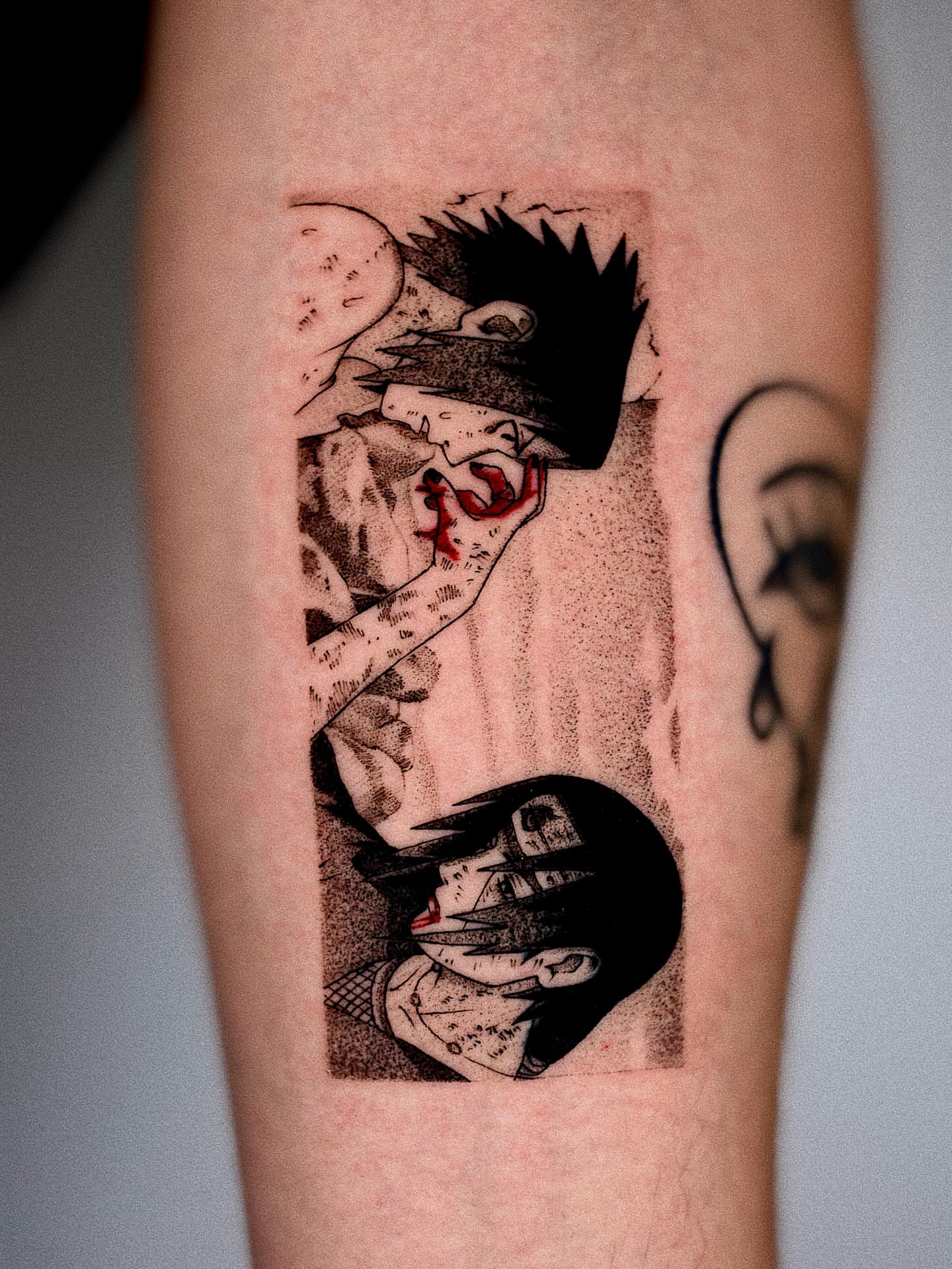 Tattoo by @tattooist_monday — dotwork, anime