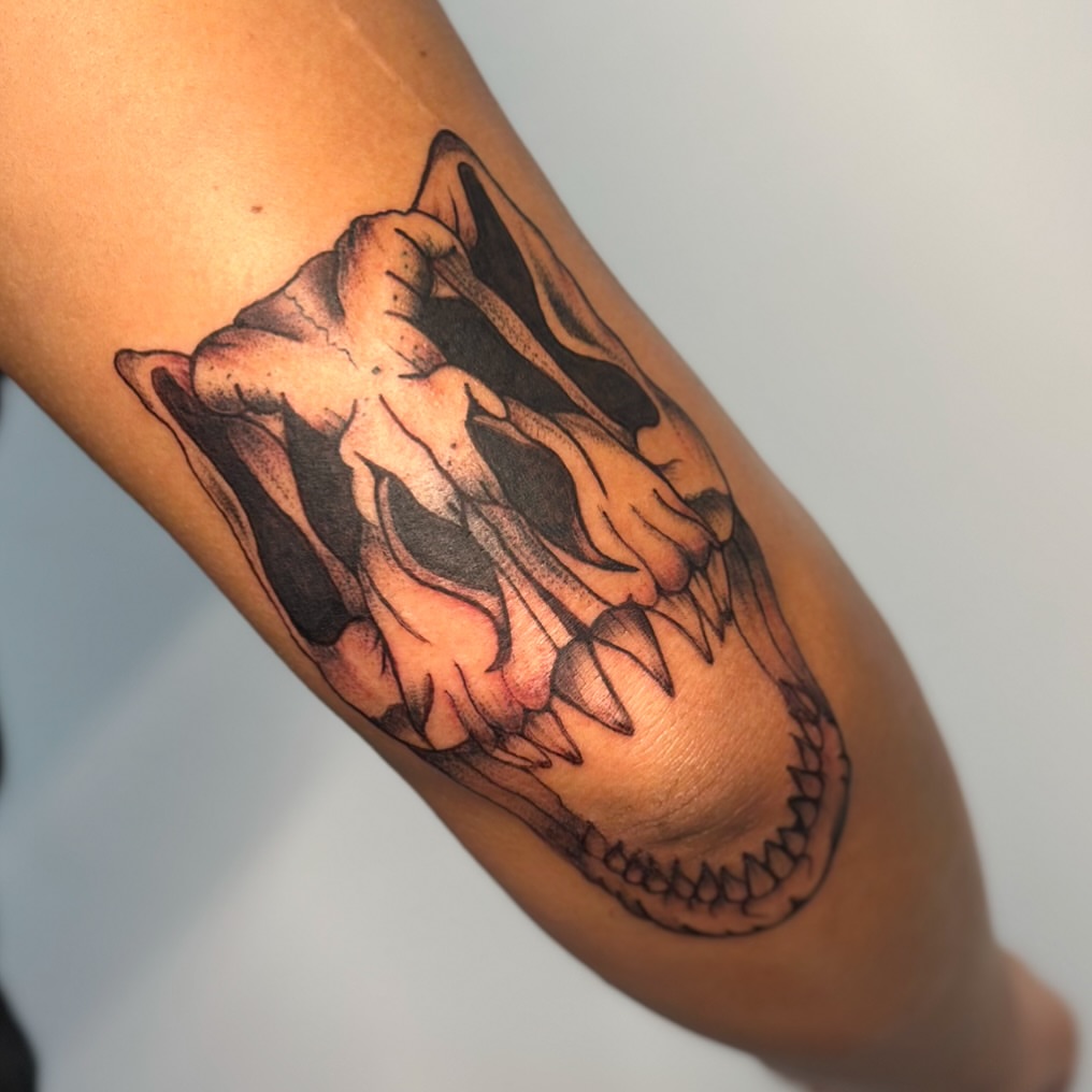 Demon skull black and grey tattoo on the forearm by πΎππ π π·ππ πππππ πΏπππππ π¬πππππ