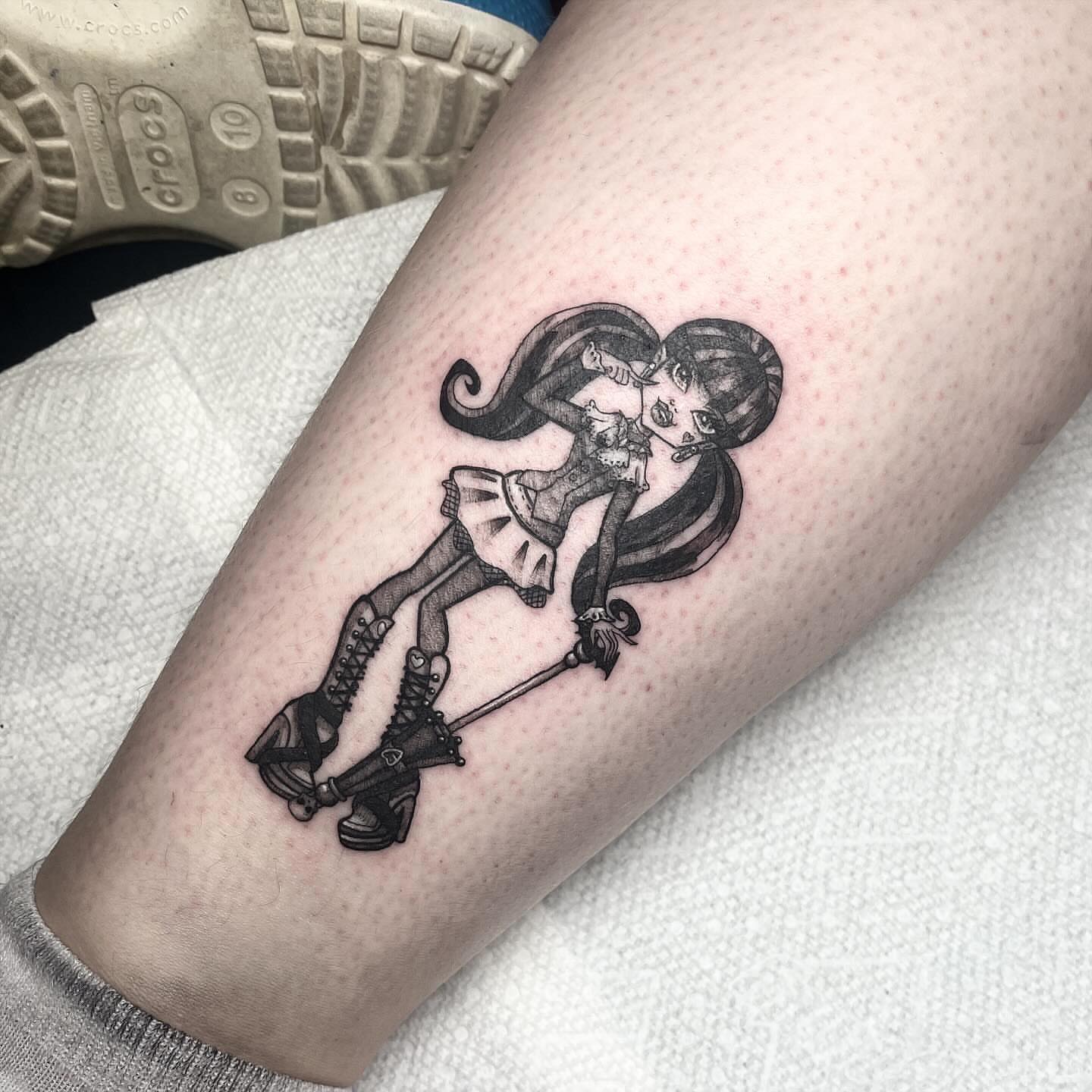Vampire girl black and grey tattoo on the forearm by aurora