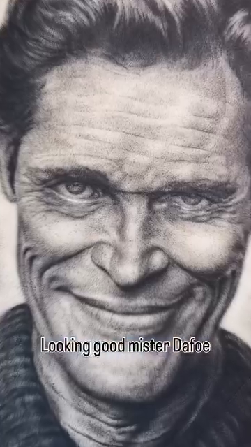 Portrait of Willem Dafoe realism tattoo by Justin James