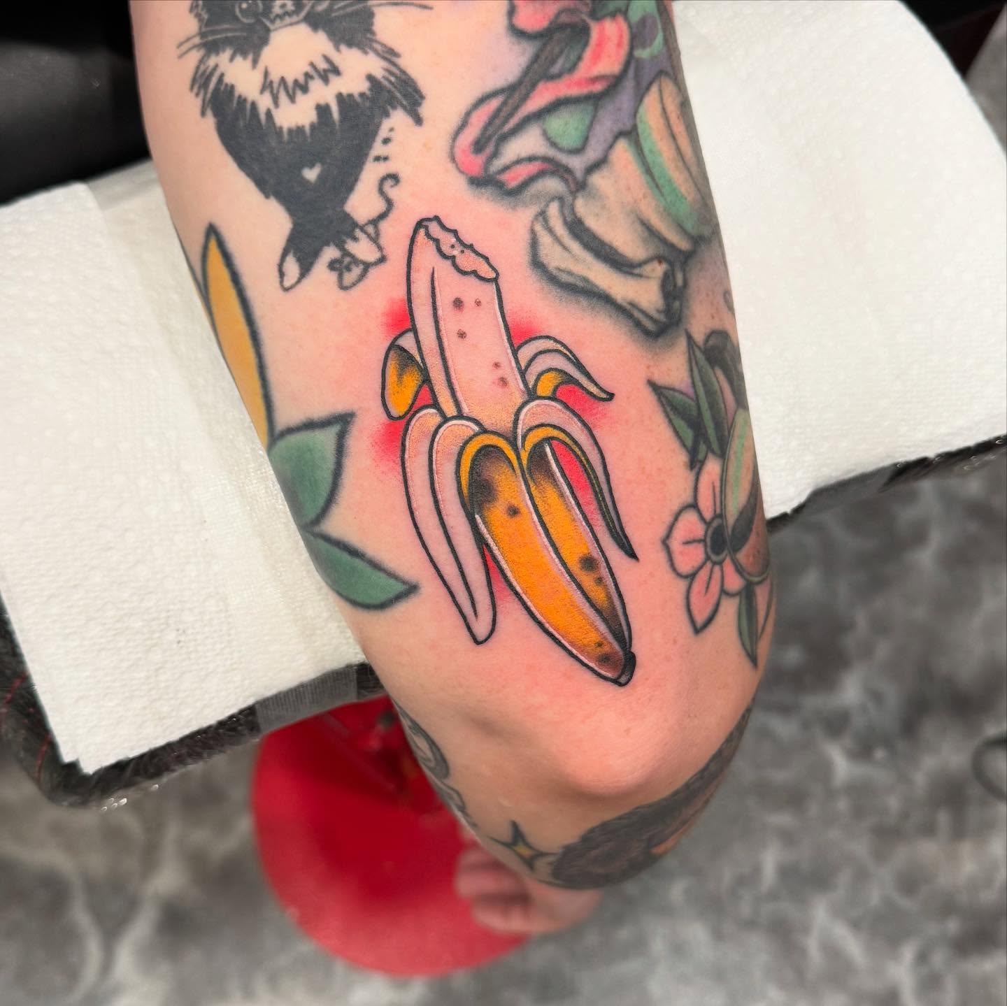 Banana American traditional tattoo on the forearm by Jay Espinoza-AZ Tattooer