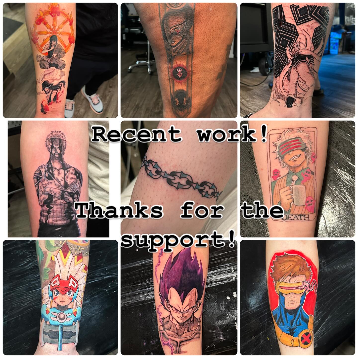 Anime characters anime tattoo on the forearm by Damon Moore