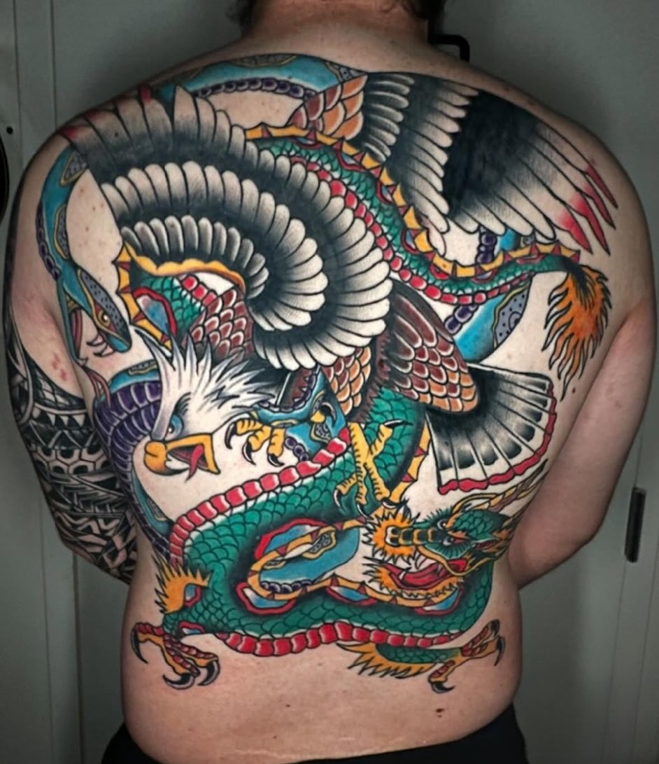 Tattoo by @hellboundhawktattoos — american_traditional, japanese_irezumi