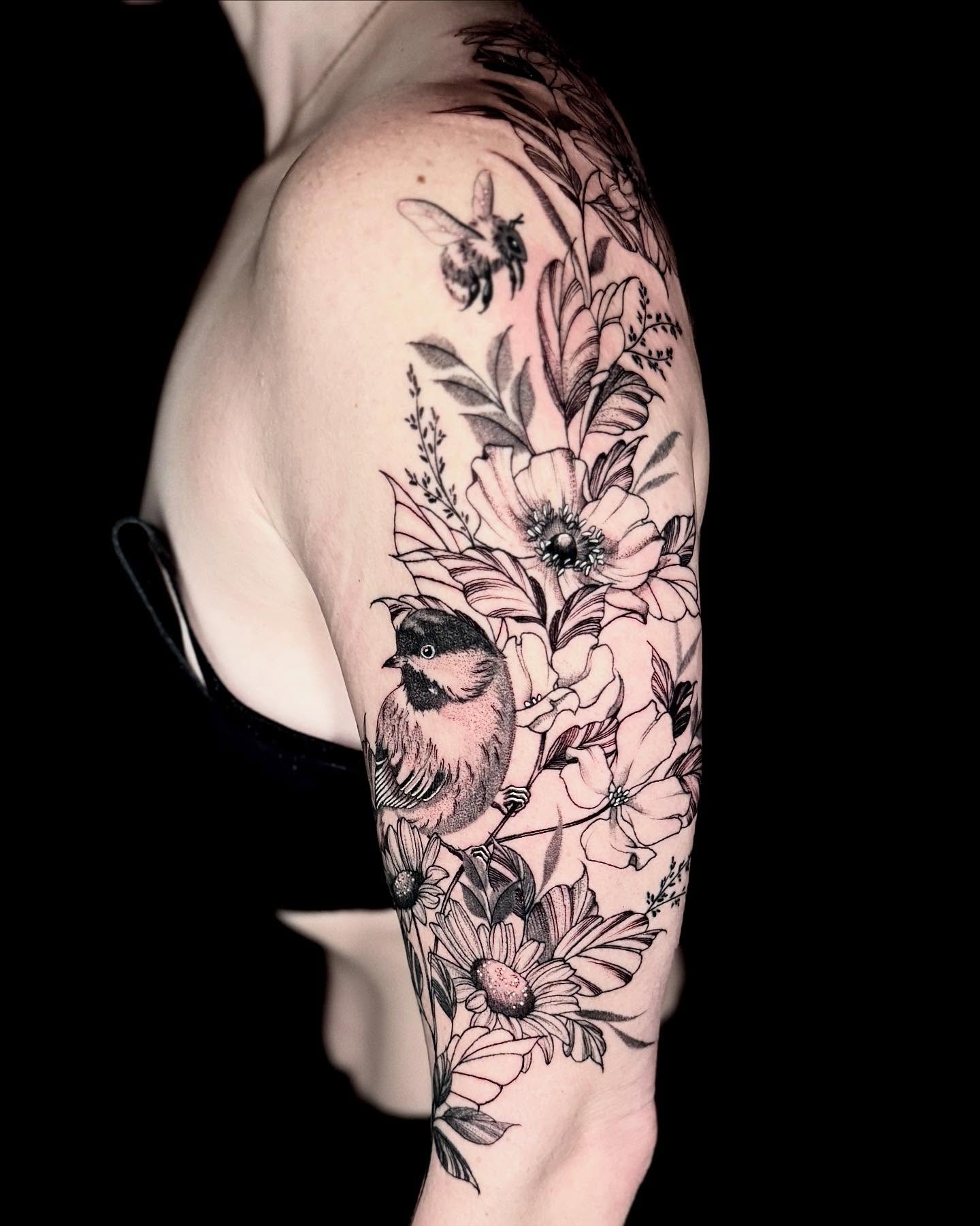 Tattoo by @amberstarrartistry — black_and_grey