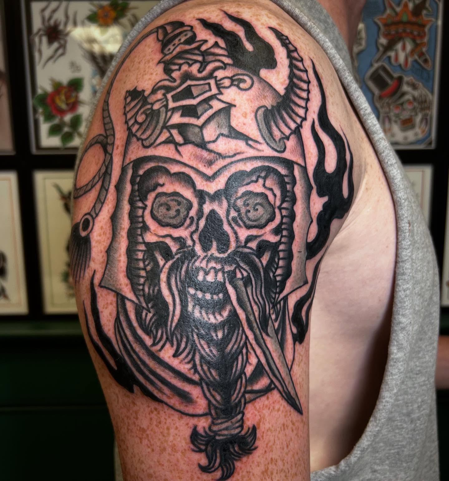 Tattoo by @erineinhorn — american_traditional, black_and_grey
