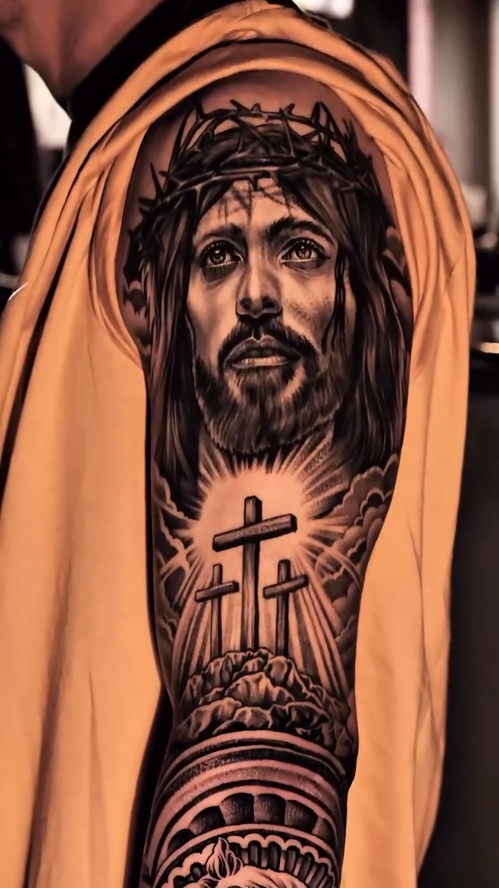 Jesus Christ realism tattoo by Jack Alvarado.
