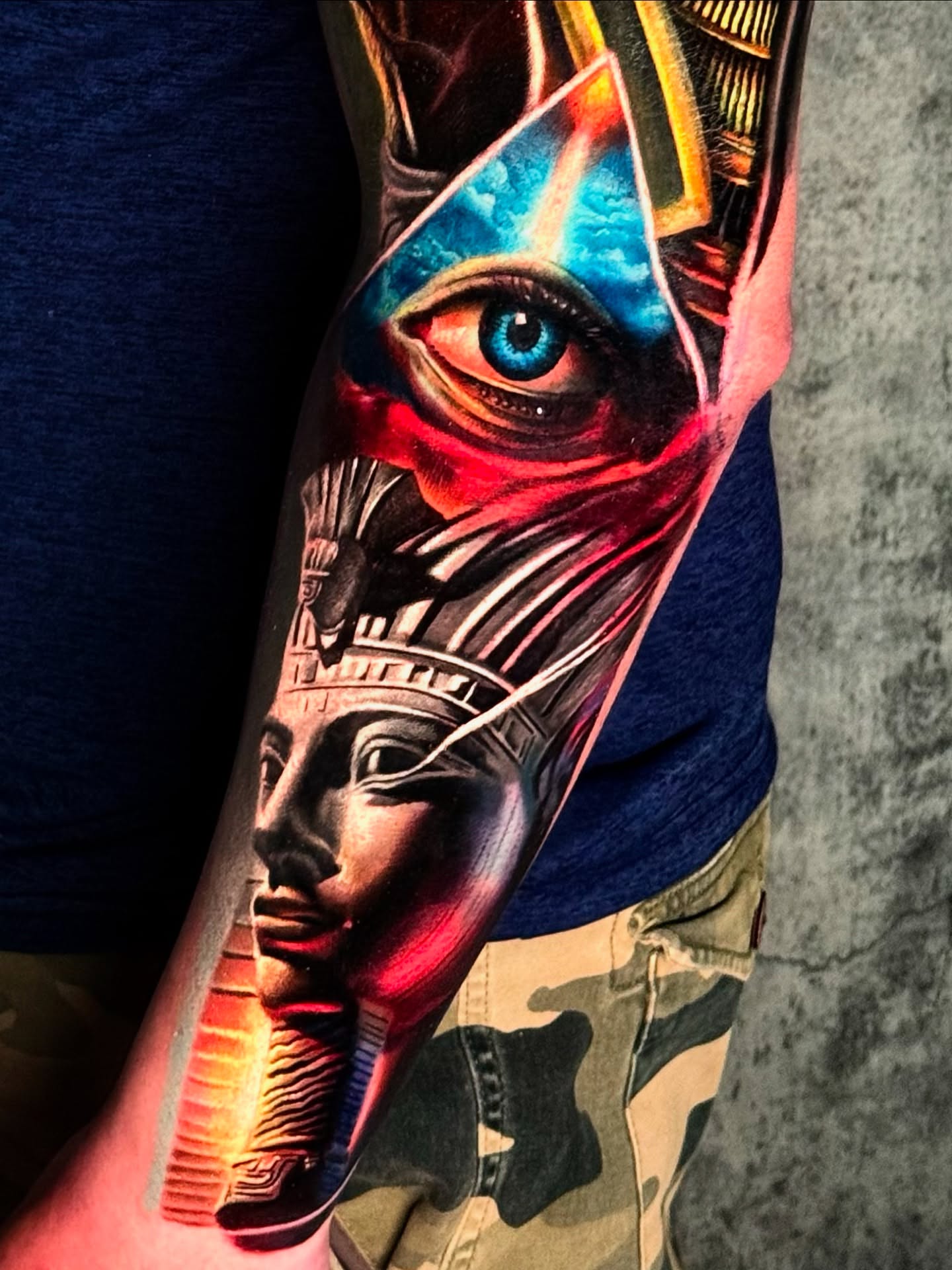 Ancient egyptian deity realism tattoo on the forearm by Ranger Rodriguez
