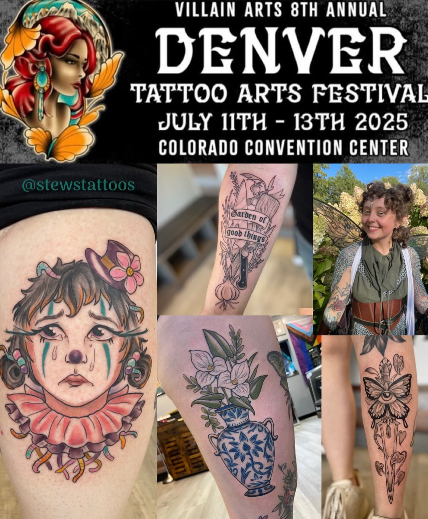 Child's face American traditional tattoo on the thigh by Stevie Timmreck, Utica, Michigan