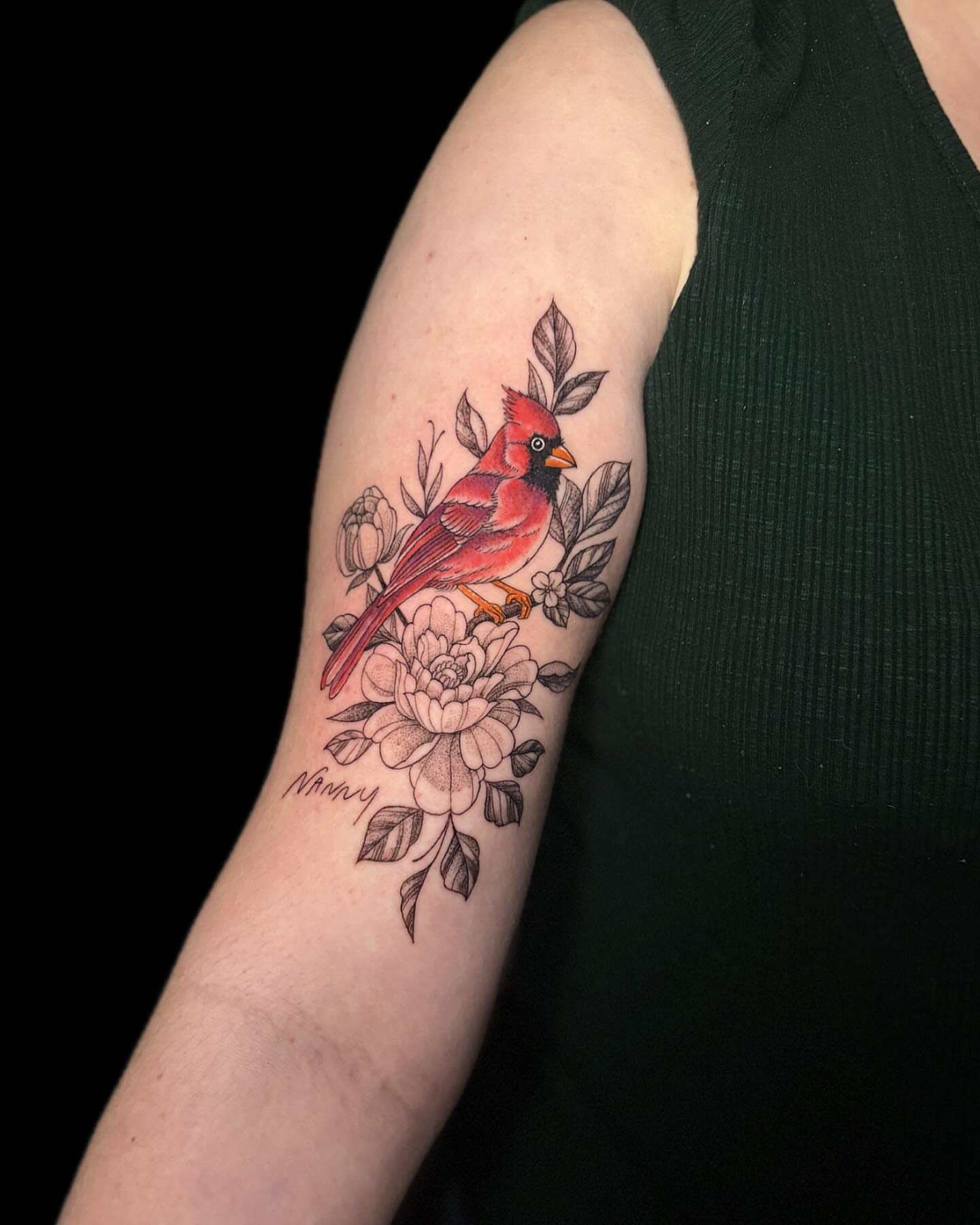 Cardinal bird neo-traditional tattoo on the forearm by 🖤Sabrina Ryan🖤