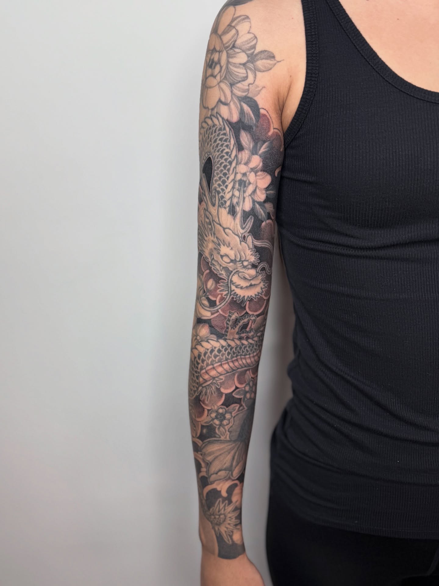 Dragon and flowers japanese irezumi tattoo on the forearm by 🥀michael Ta 🥀