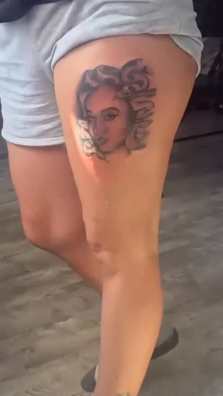 Realism tattoo on the thigh by Teddi James, Renton, Washington