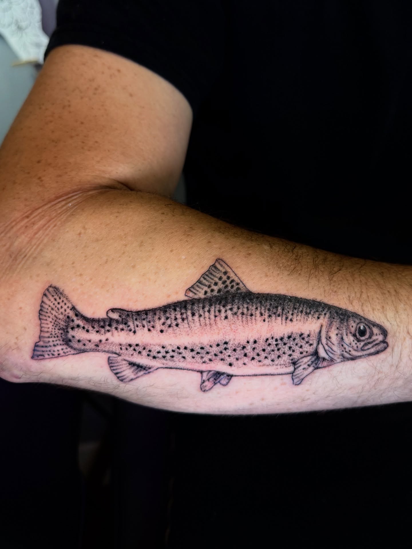 Rainbow trout realism tattoo on the forearm by Pikashi 🎨🖌️🖤